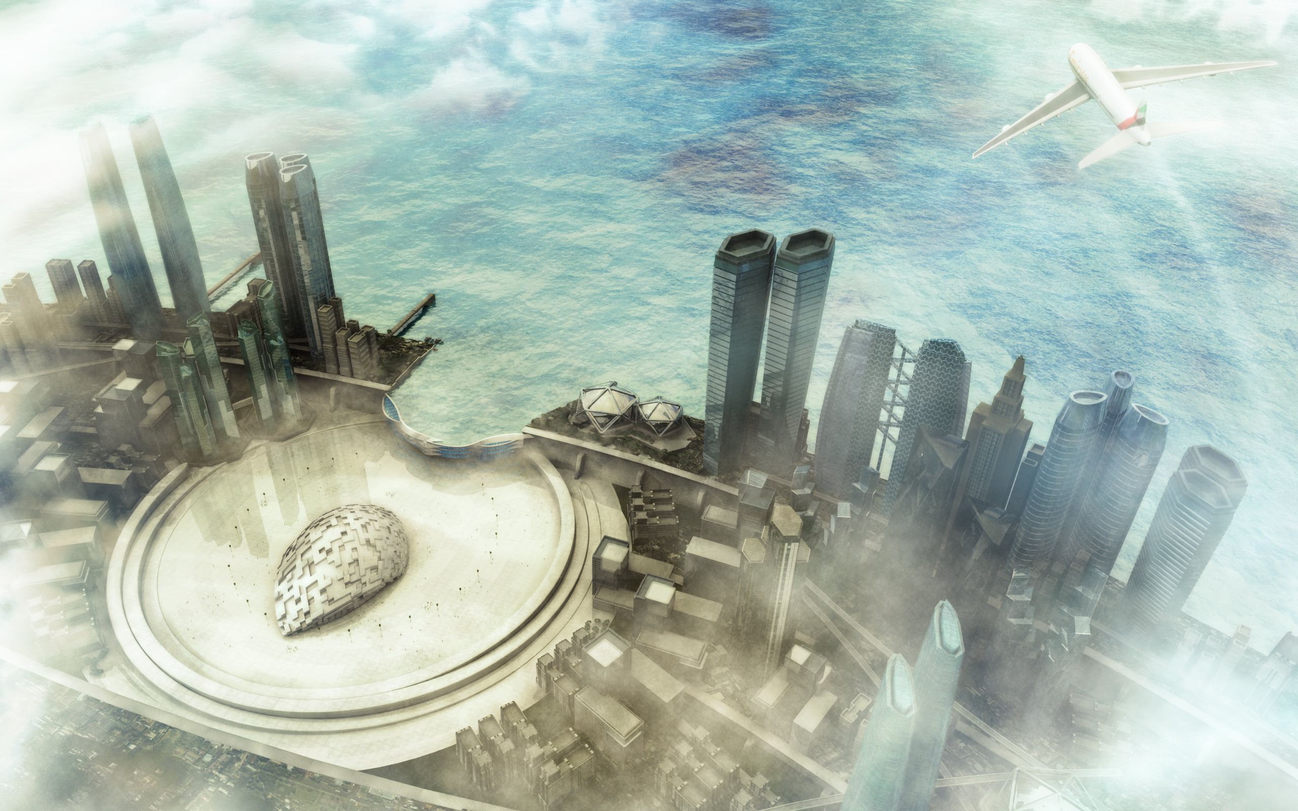 industry, transportation, mode of transportation, nature, the city, no people, 2K, harbor, city, water, sky, sea, outdoors, built structure, skyscraper, HD Wallpaper