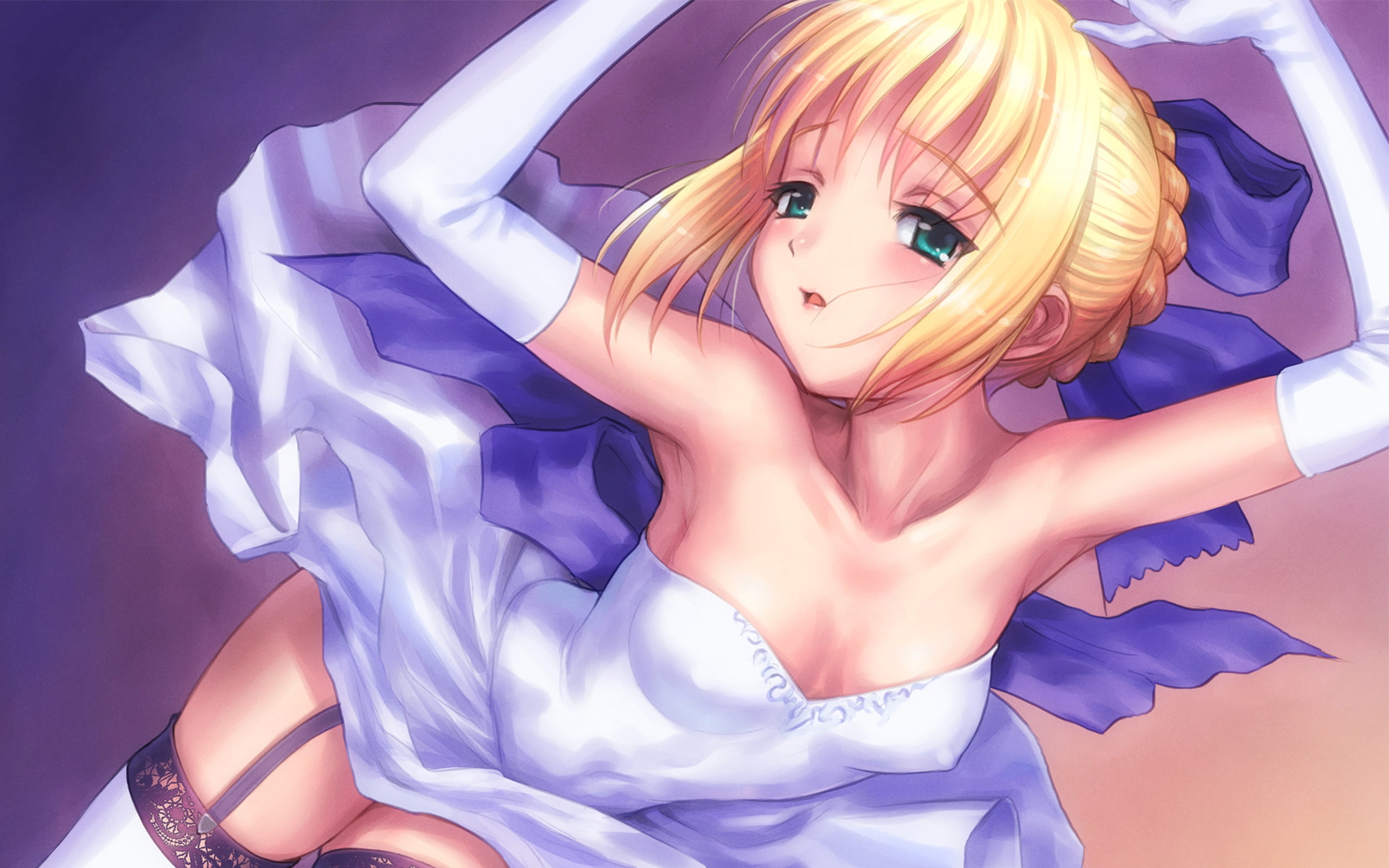 shading, leggings, Dress, anime, night, Fate/stay Night, stay, fatestay, art, saber, x, hd, soft, 2K, fate, HD Wallpaper