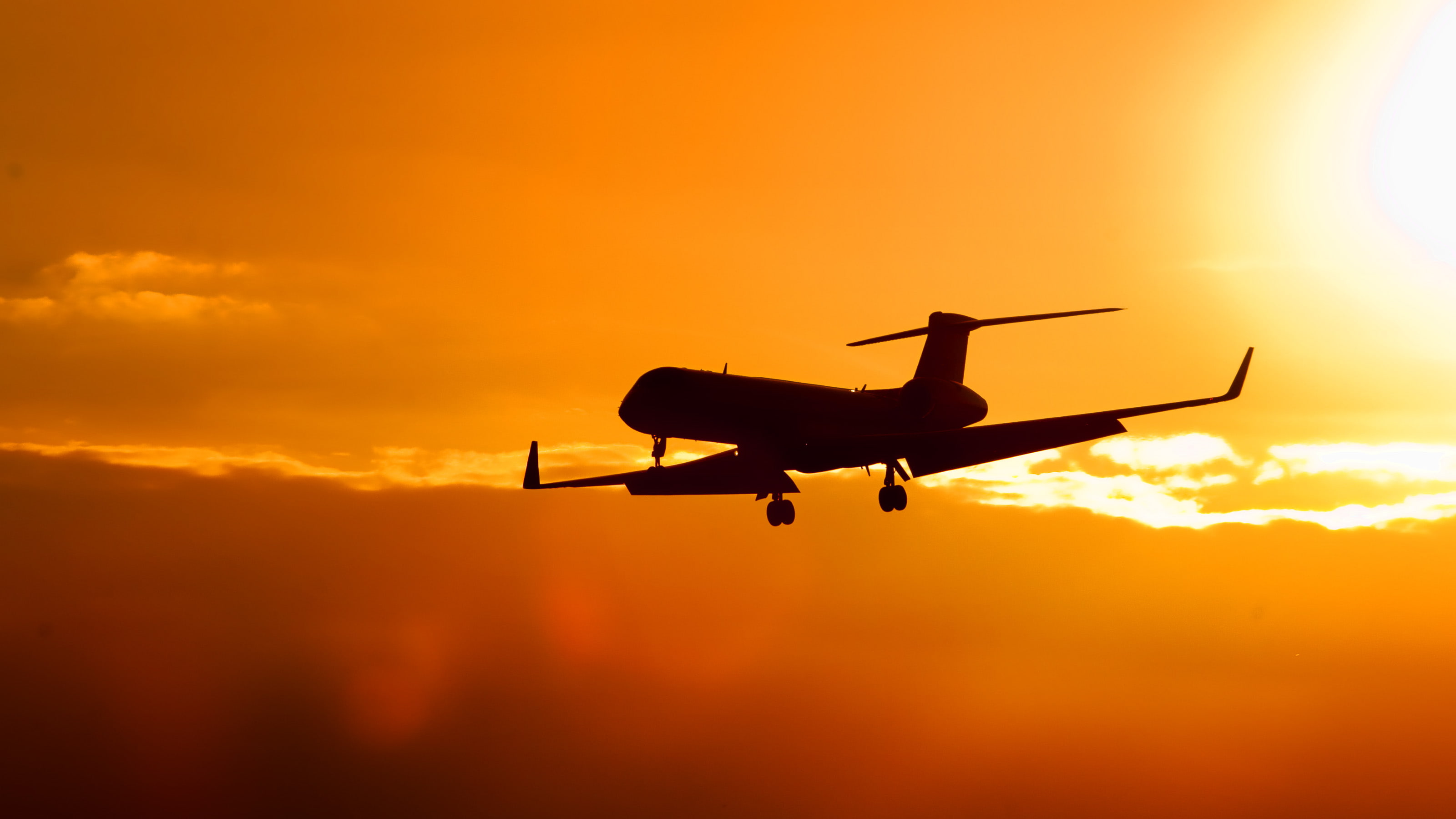 silhouette, sunset, orange, 2K, sky, Gulfstream G-550, airplane, Gulfstream, HD Wallpaper