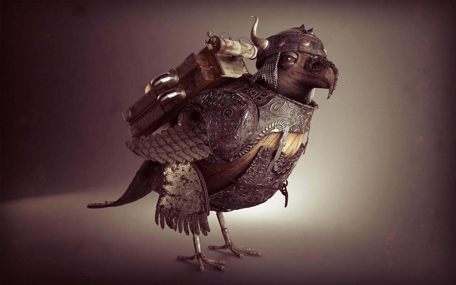 one animal, animal representation, vignette, chicken, animal, single object, no people, art and craft, fantasy art, brown, studio shot, animal themes, birds, HD Wallpaper