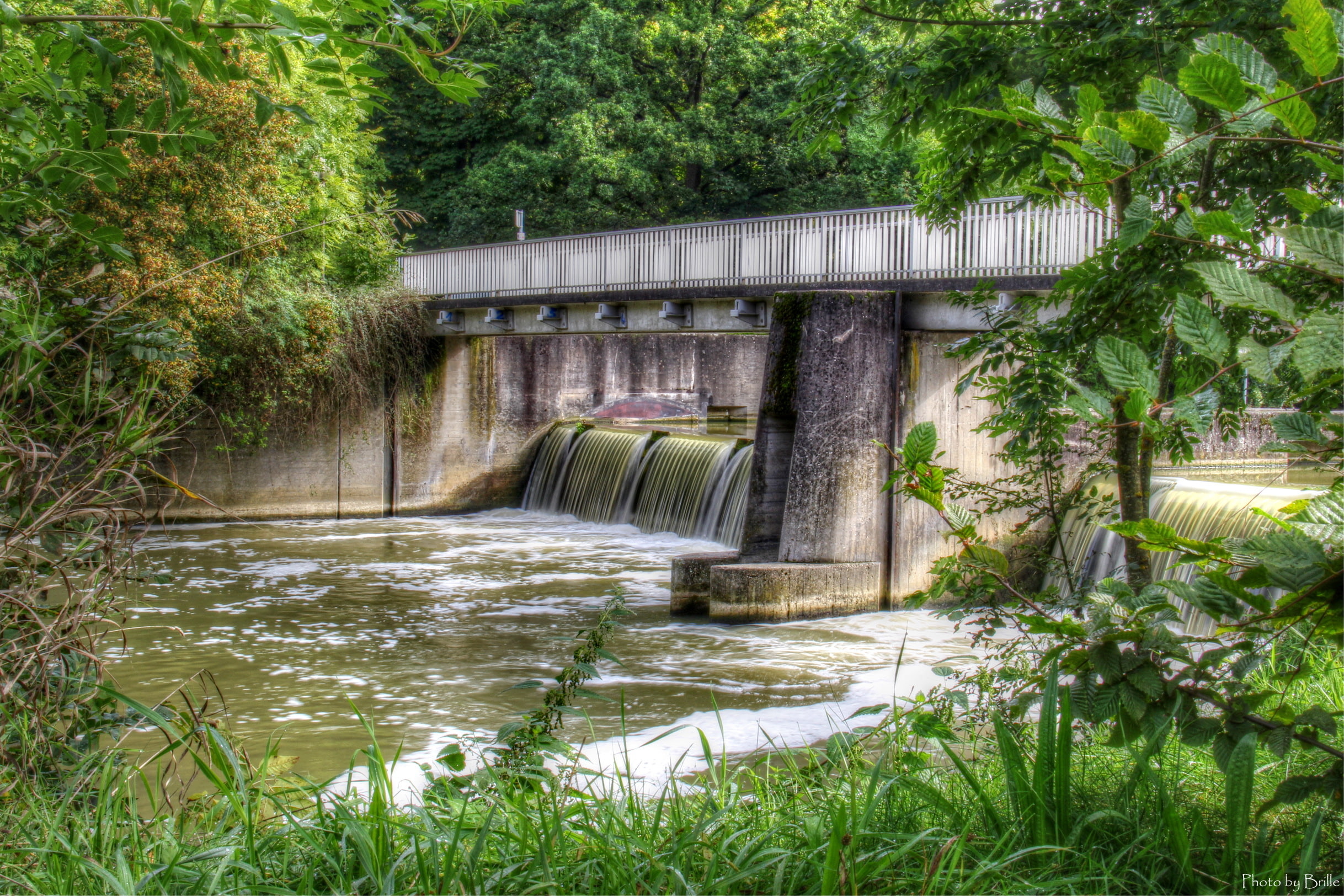bridge, photo, HDR, river, nature, Germany, dam, Bad Mergentheim, 1080P, HD Wallpaper
