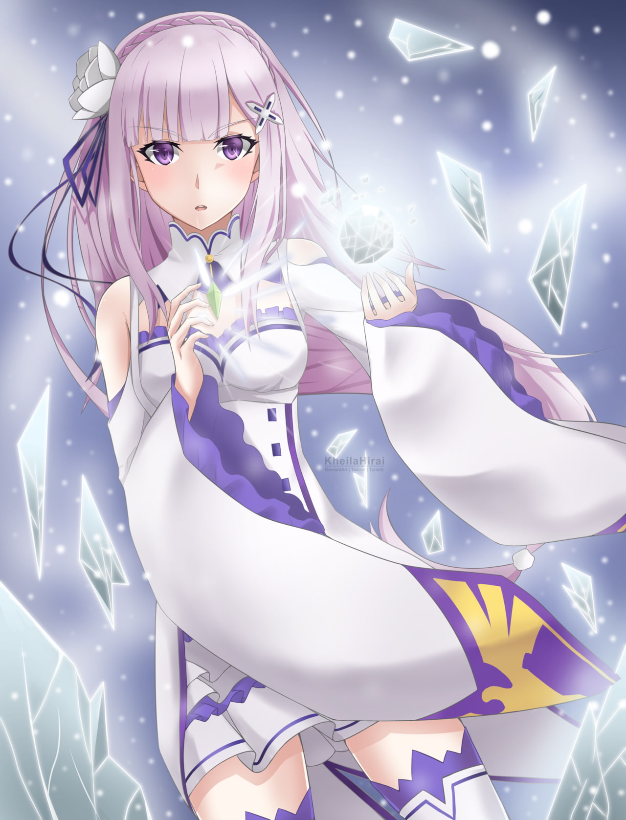child, 720P, beauty, young adult, purple, portrait, indoors, fashion, adult, cyborg, Emilia (Re: Zero), illuminated, females, futuristic, looking at camera, Phone HD Wallpaper
