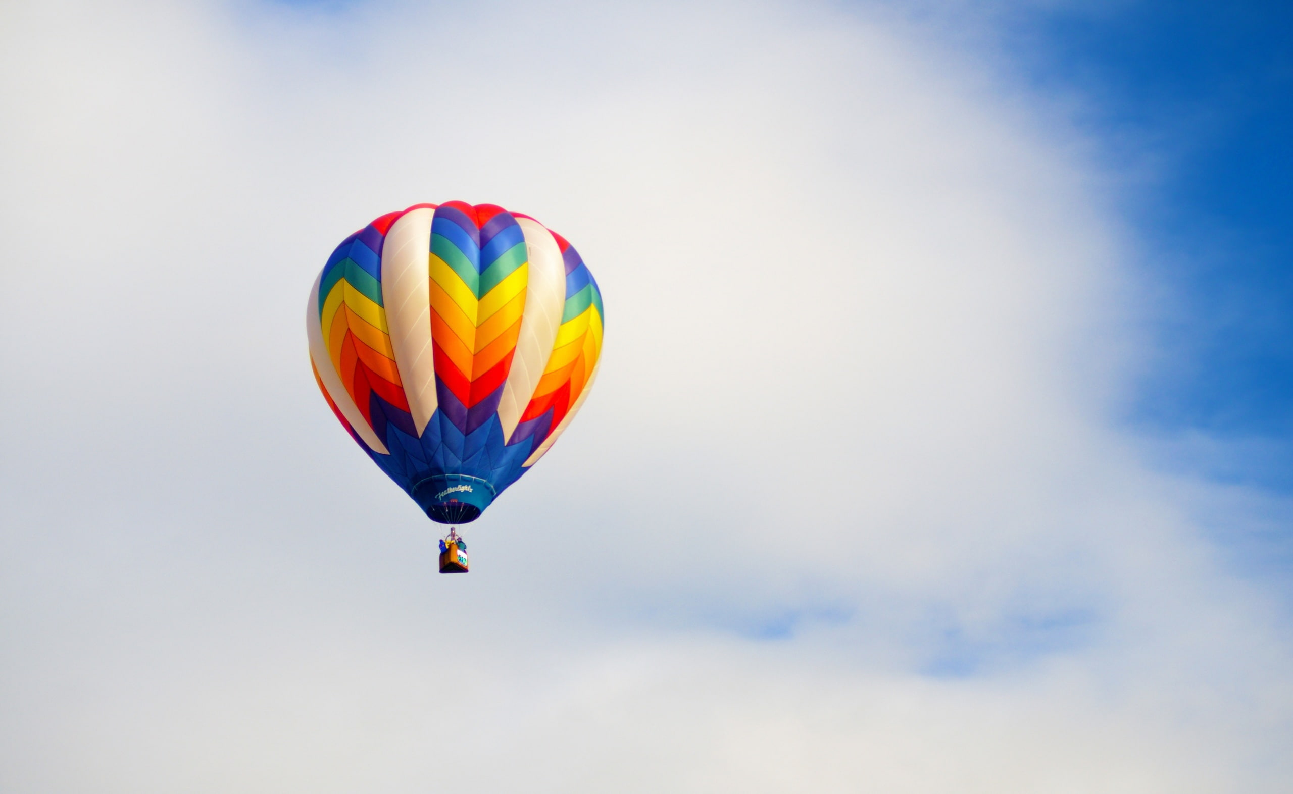 hot, flying, Sun and Sky, air vehicle, sky, blue, sport, transportation, Balloon, mid-air, adventure, freedom, Fiesta, chevron, 2K, cloud - sky, outdoors, HD Wallpaper