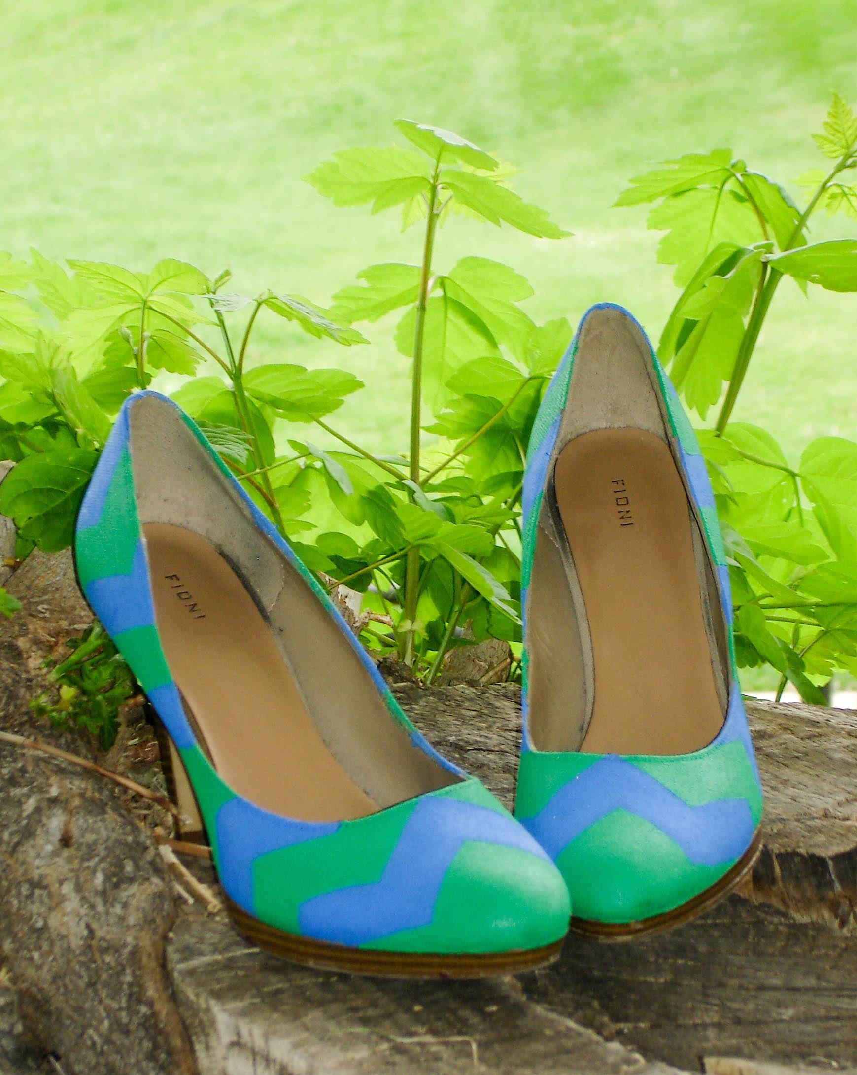plant, blue, nature, shoes, chevron, 1080P, easter, floral, focus on foreground, land, wood - material, royal, close-up, heel, green, fashion, trendy, Phone HD Wallpaper