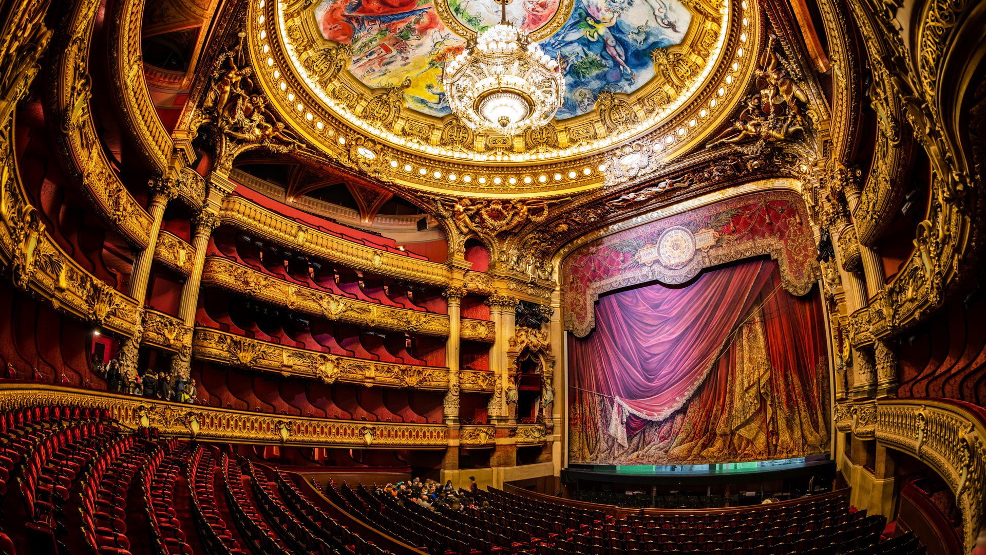 1080P, france, chandelier, design, opera, paris, room, stage, hall, french, theater, HD Wallpaper
