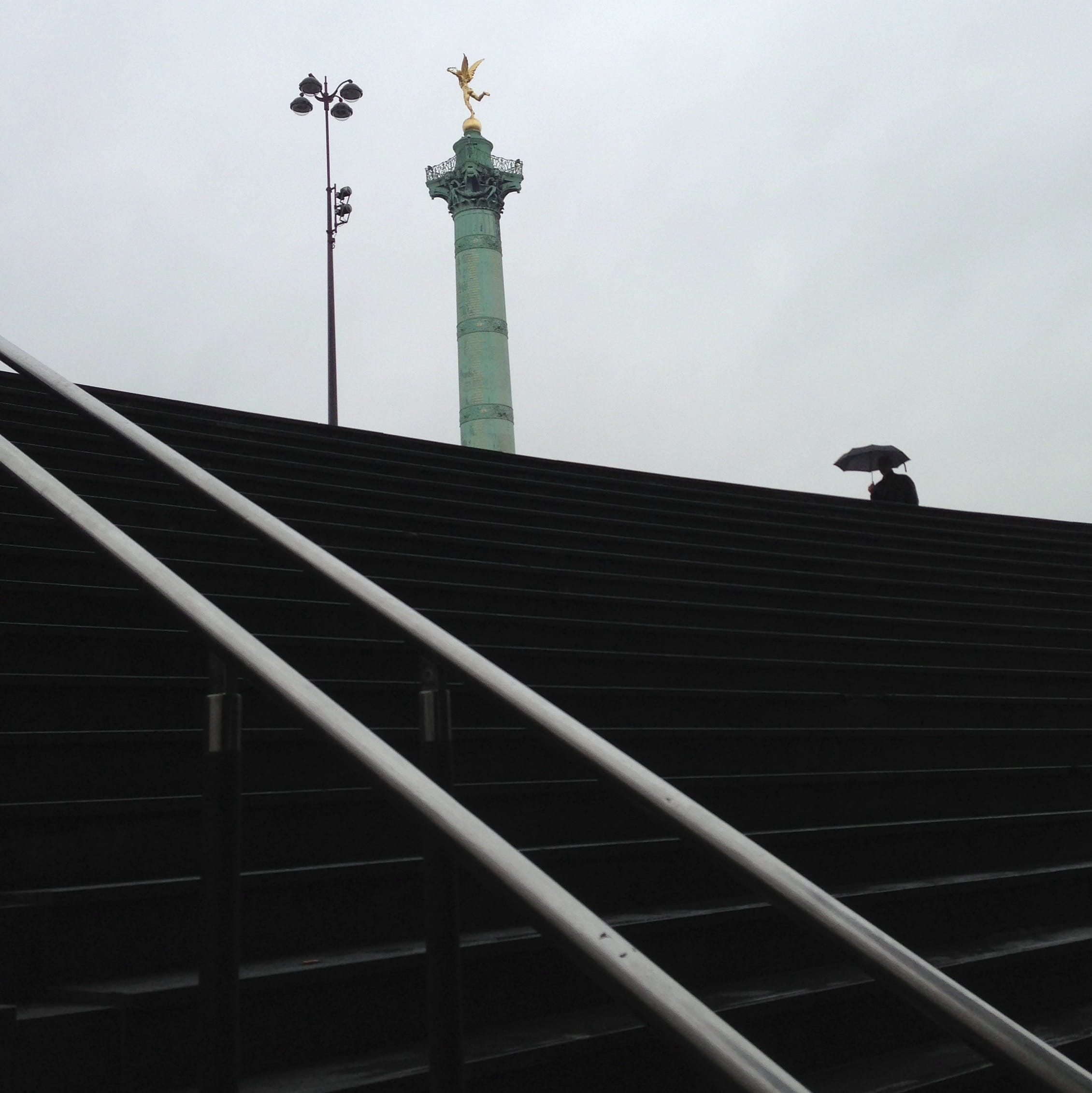 day, no people, bastille, rain, building exterior, stairs, architecture, roof, paris, roof tile, monument, 1080P, column, steps and staircases, nature, Phone HD Wallpaper