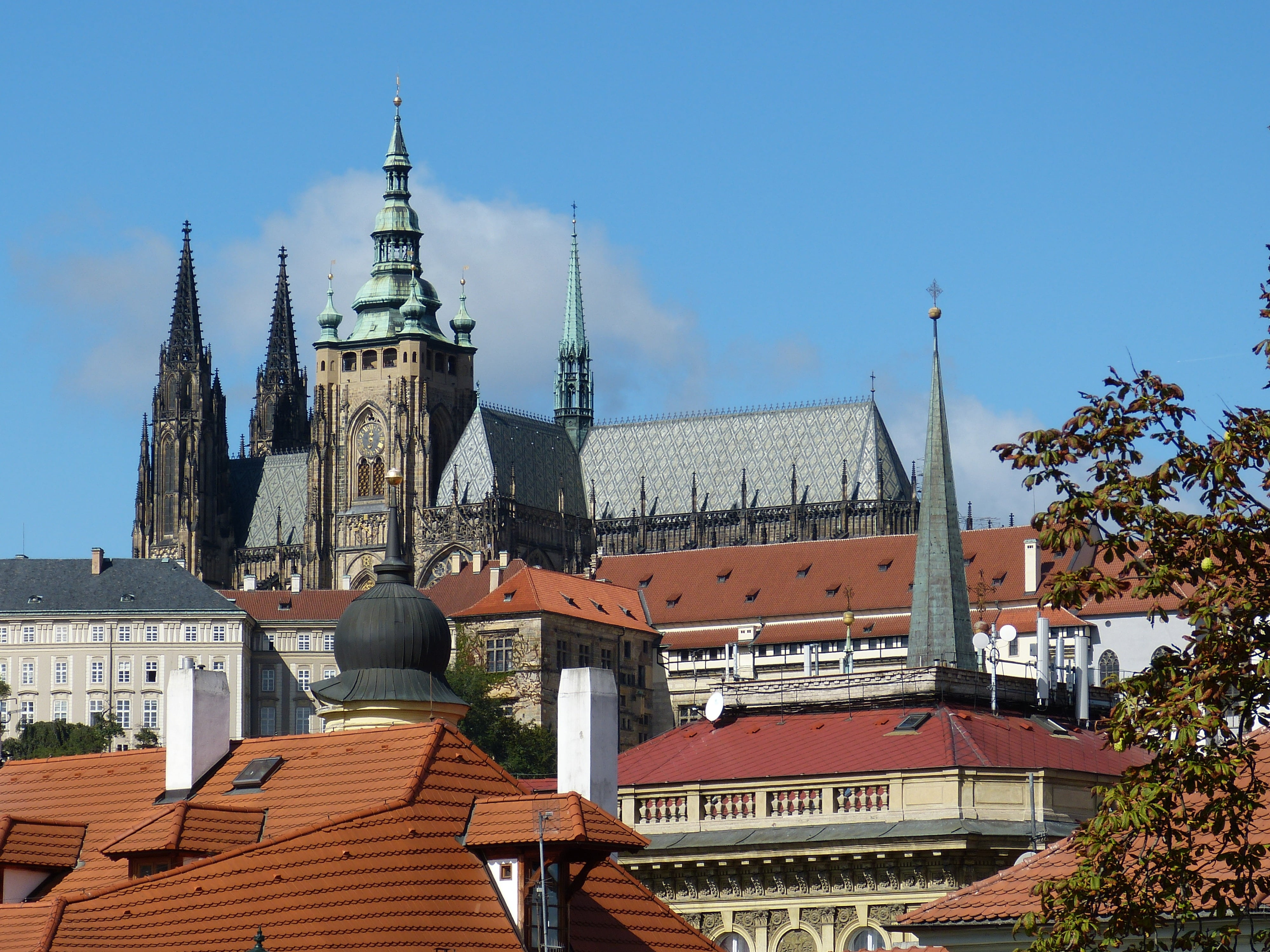capital, tower, spirituality, day, clear sky, building exterior, cityscape, historically, spire, prague, built structure, no people, sky, roof, dom, old town, HD Wallpaper