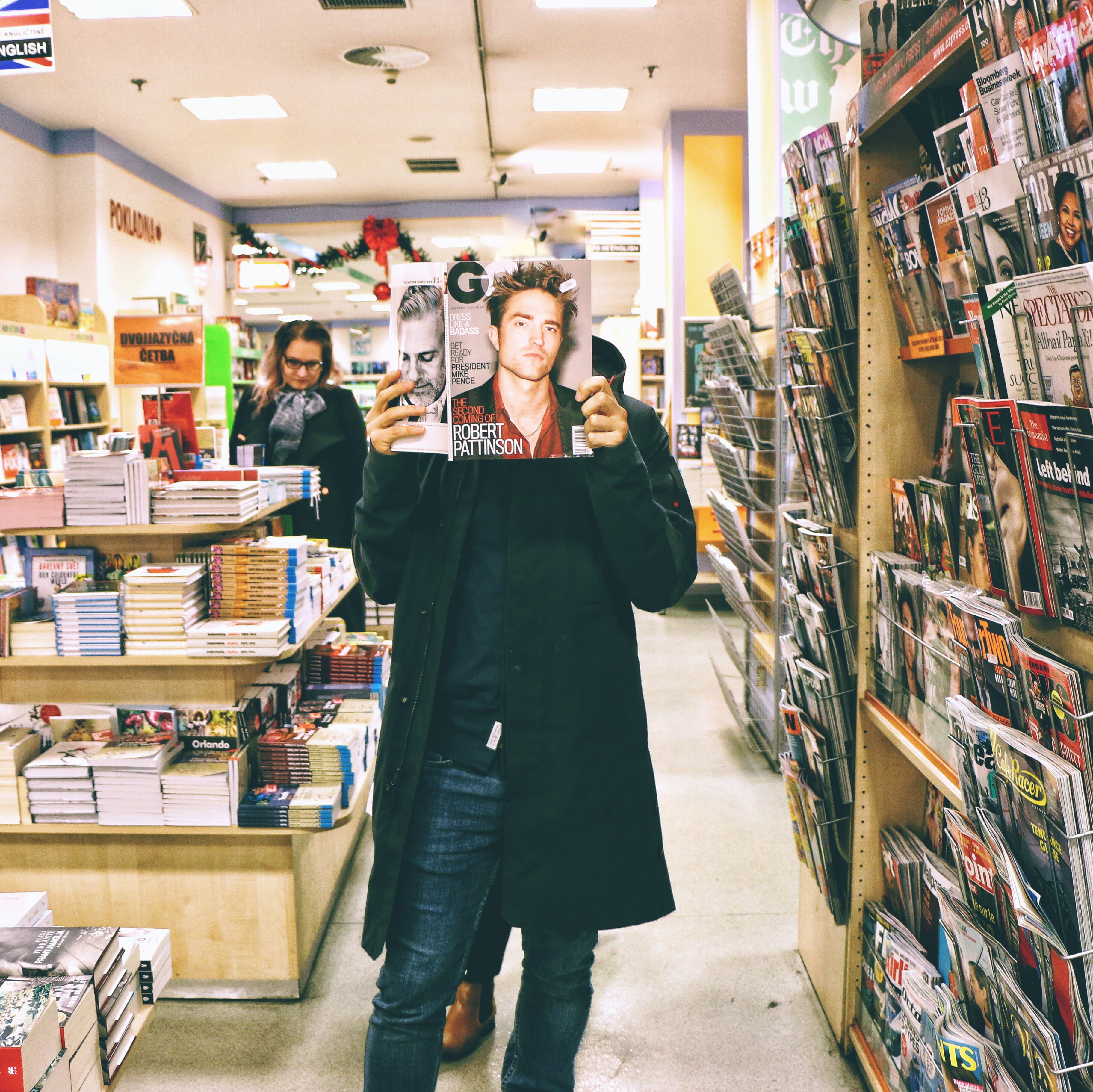 young men, women, indoors, halloween, store, costume, buying, retail, consumerism, palace of books luxor, front view, sale, variation, choice, shelf, real people, HD Wallpaper