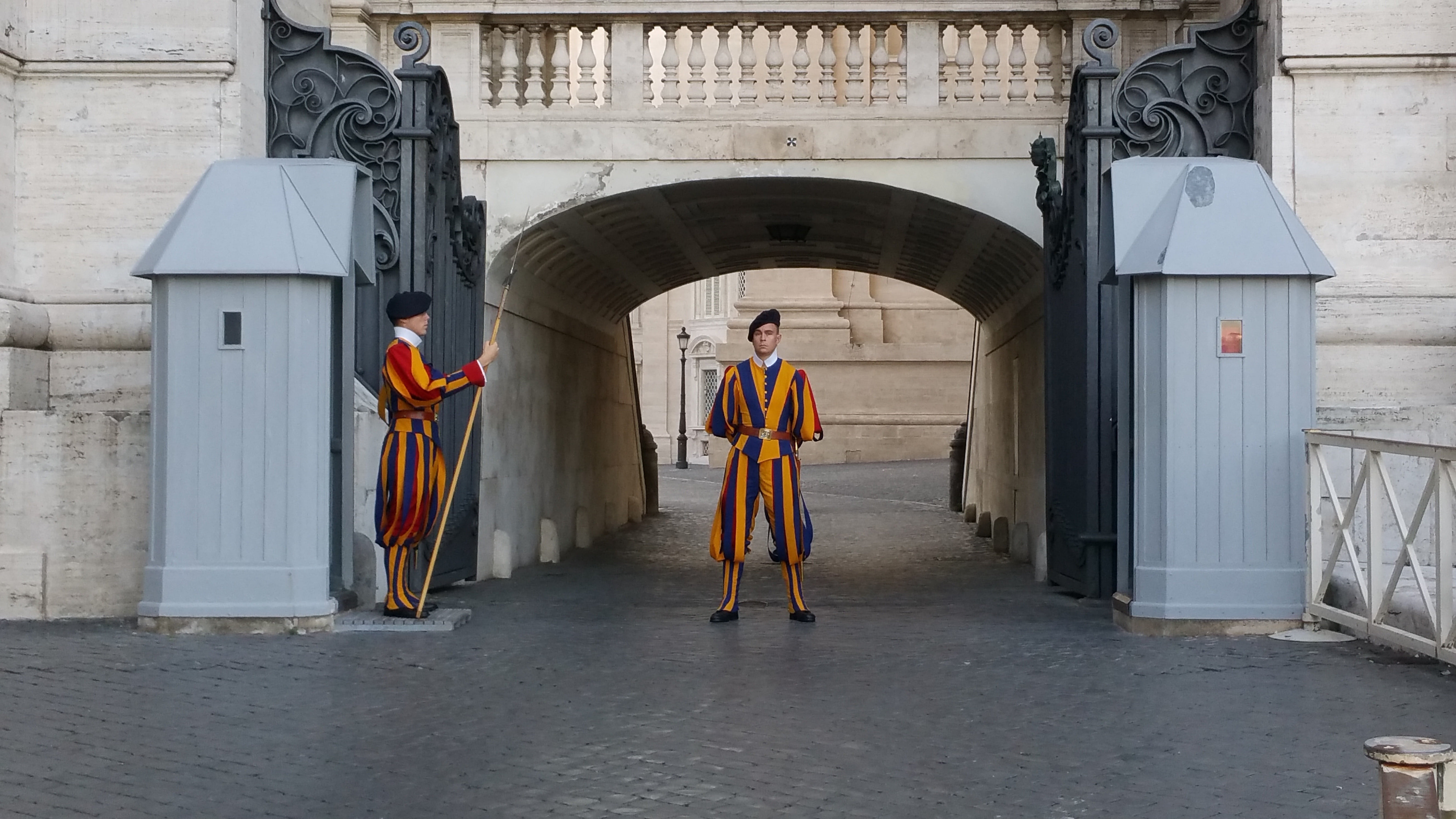 5K, togetherness, front view, day, built structure, building exterior, two people, full length, mid adult men, adult, males, vatican guard, standing, guard, HD Wallpaper