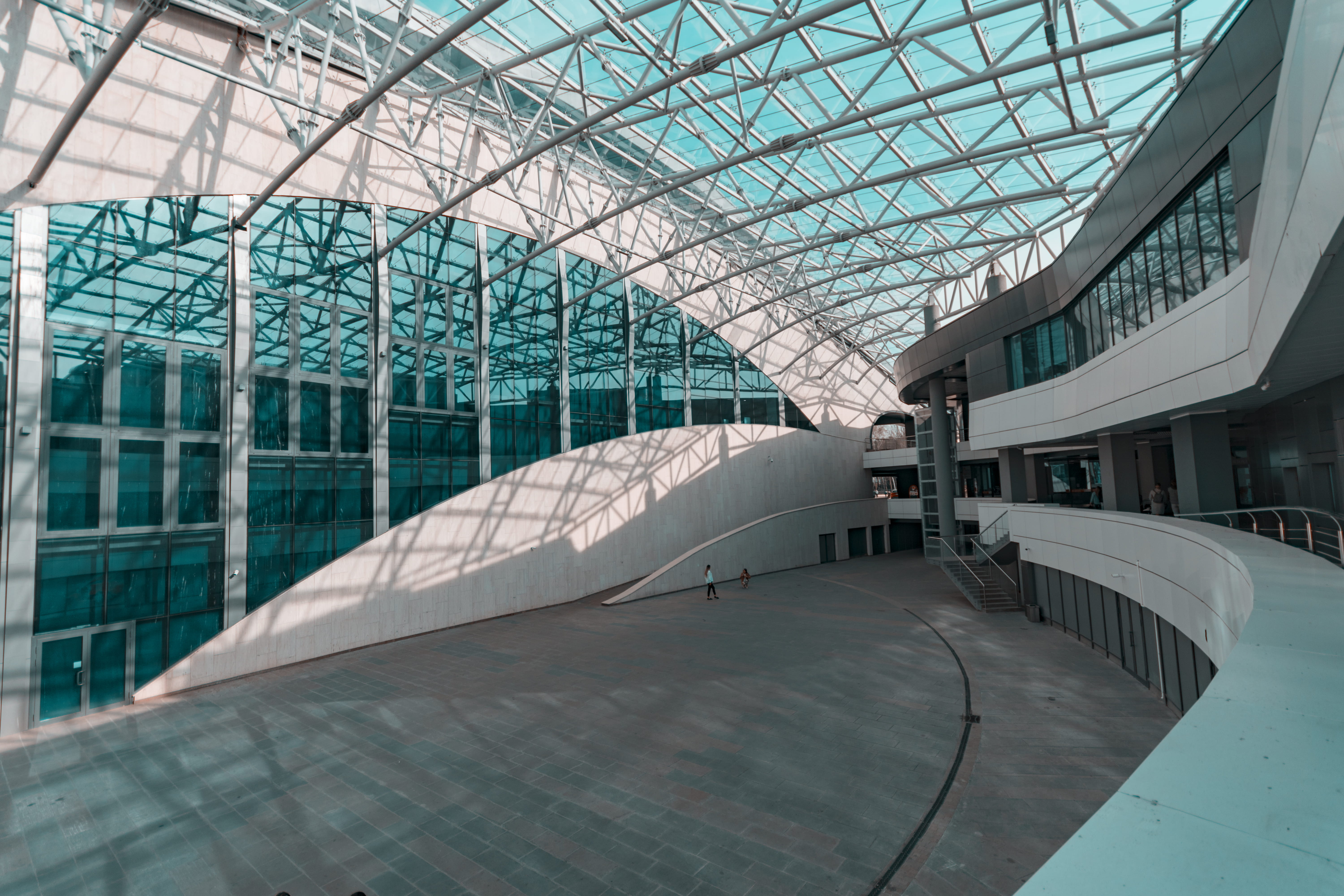 architectural feature, person, contemporary, 5K, alloy, expression, futuristic, low angle shot, glass items, glass - material, urban, ceiling, structure, HD Wallpaper