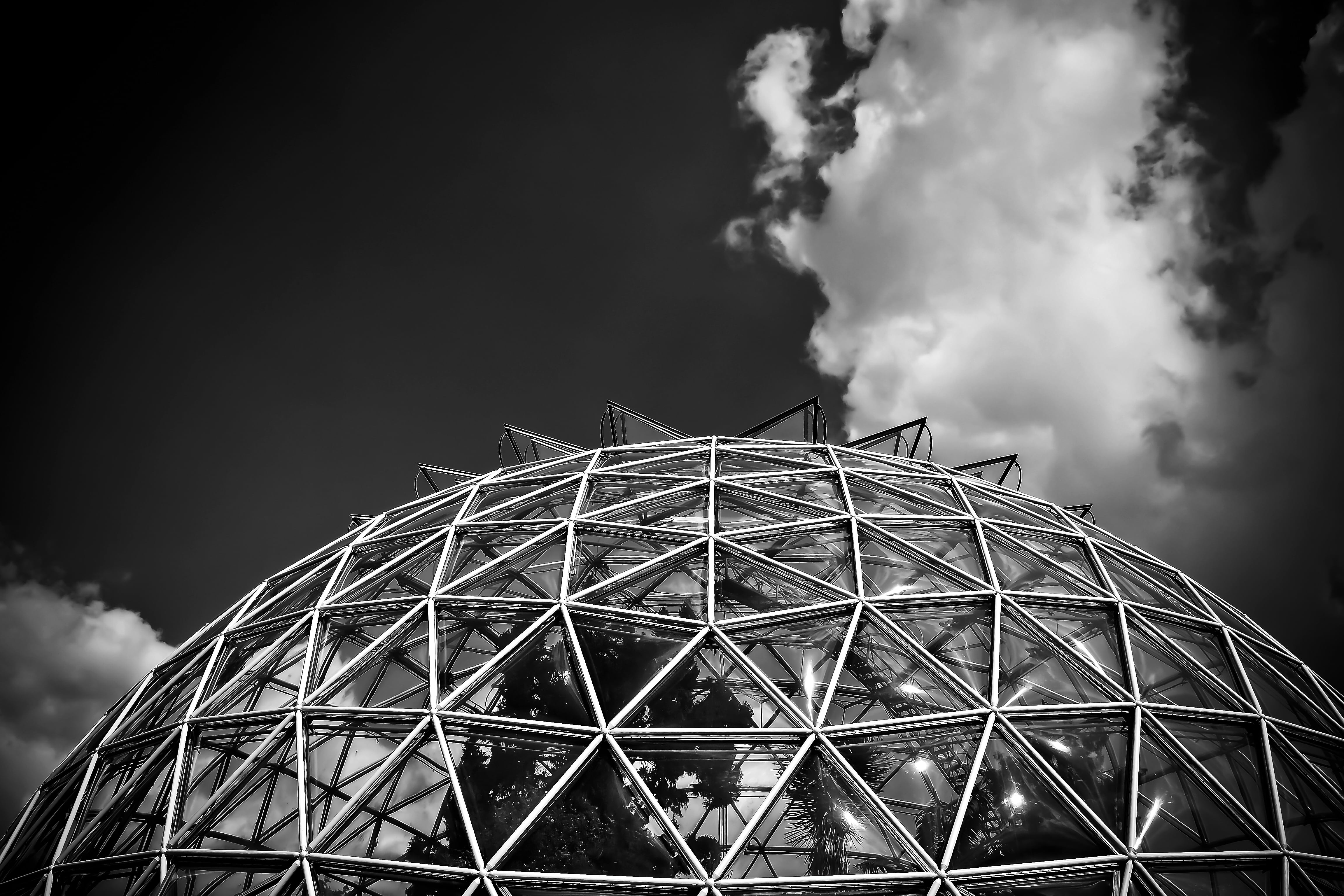 pattern, metal, dark, glass, amusement park, cloud - sky, architecture, structures, outdoors, night, greenhouse, low angle view, illuminated, clouds, window, HD Wallpaper
