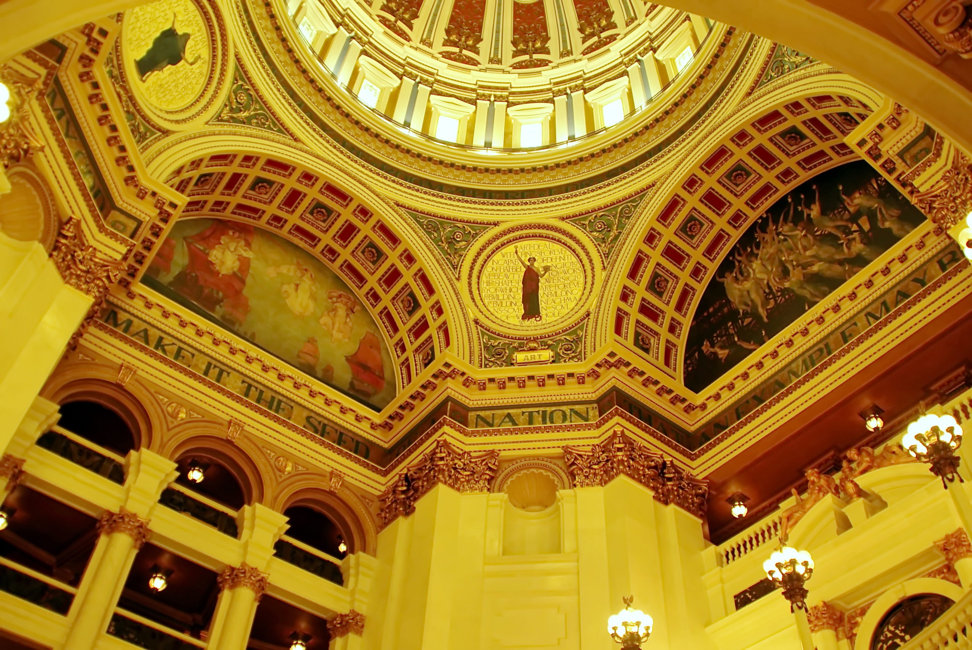 low angle view, capitol, building exterior, gold, craft, rotunda, architecture and art, belief, architectural feature, luxury, history, pennsylvania, dome, HD Wallpaper