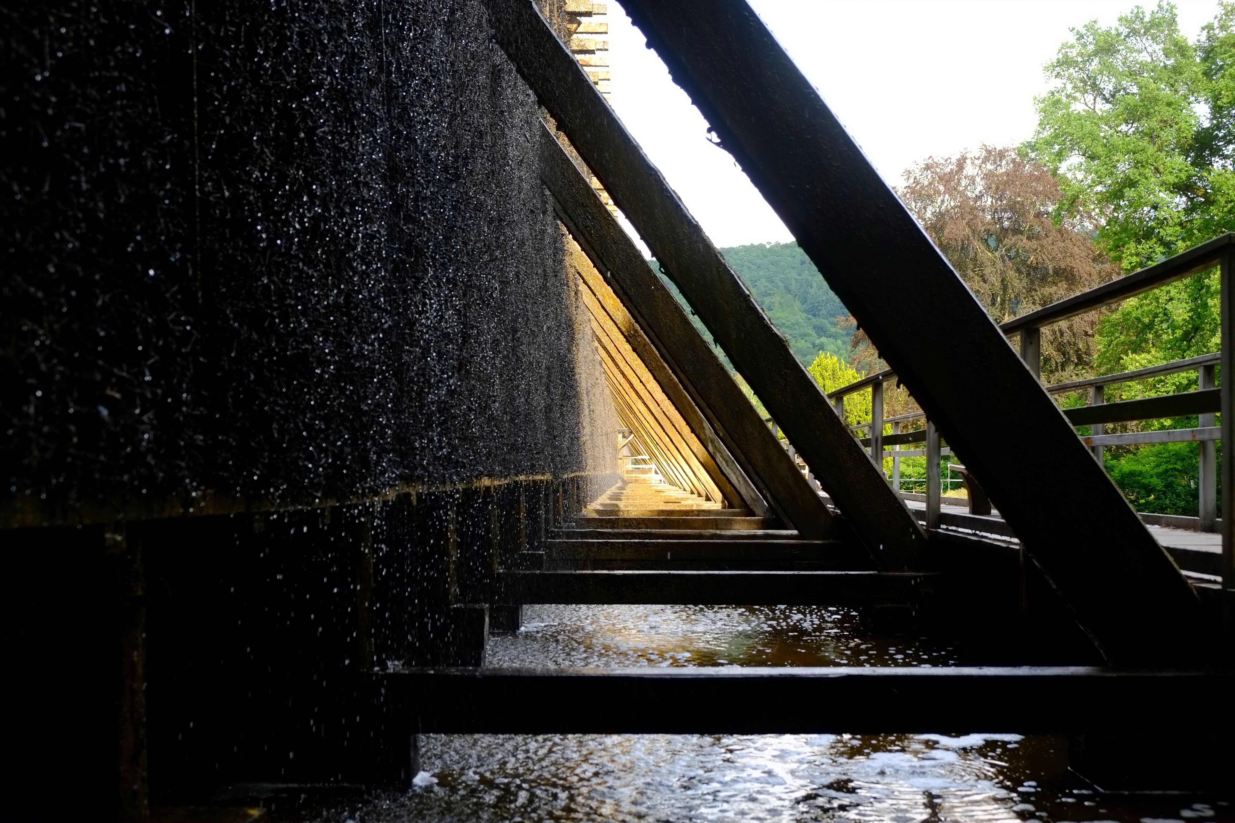saline, transportation, sticks, trickle, connection, building, bridge, flowing water, architecture, drip, wooden construction, wooden beams, nature, spa, HD Wallpaper