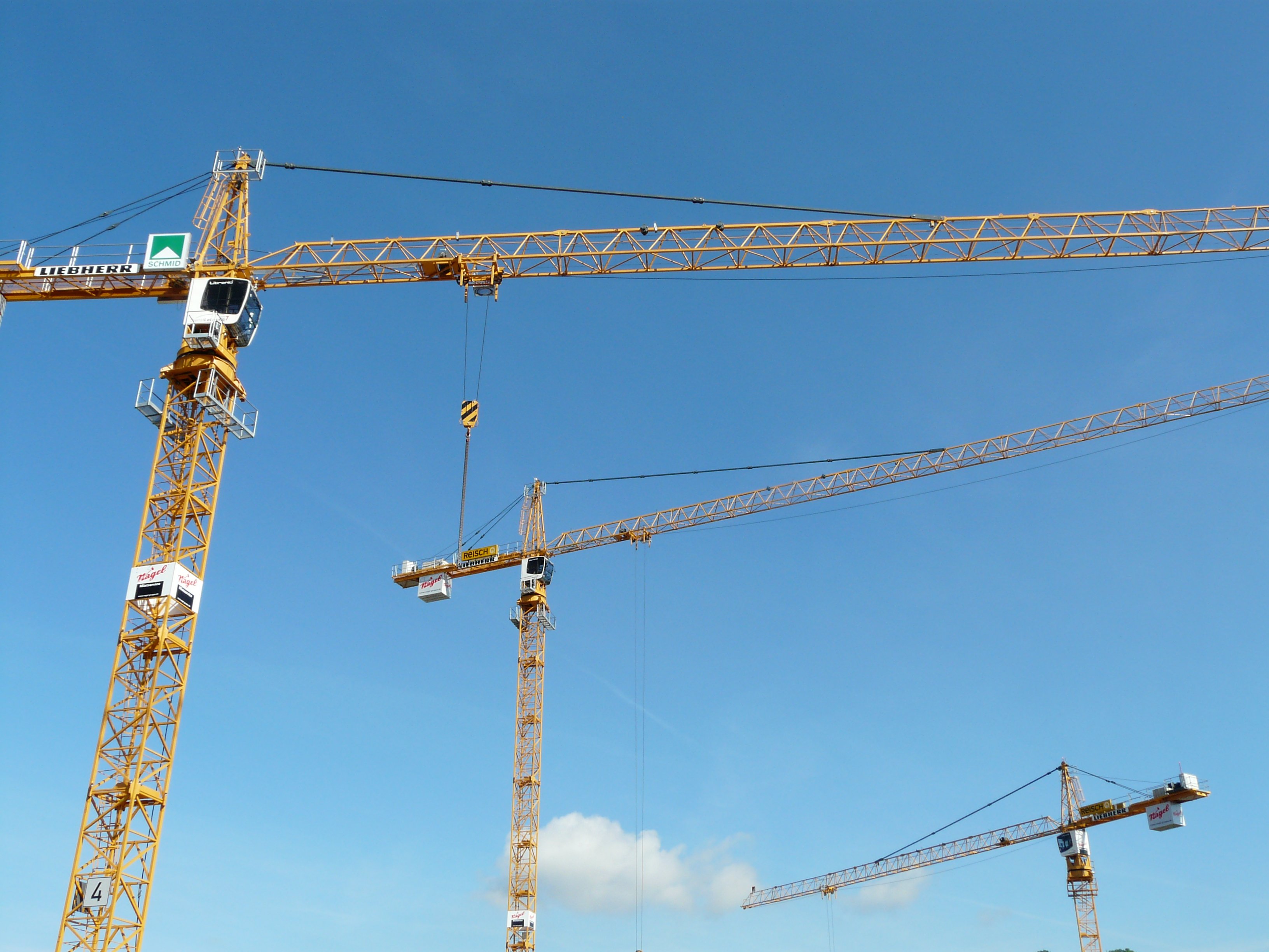 sky, industrial equipment, crane, construction site, construction industry, architecture, industry, outdoors, site, day, machinery, blue, baukran, nature, HD Wallpaper