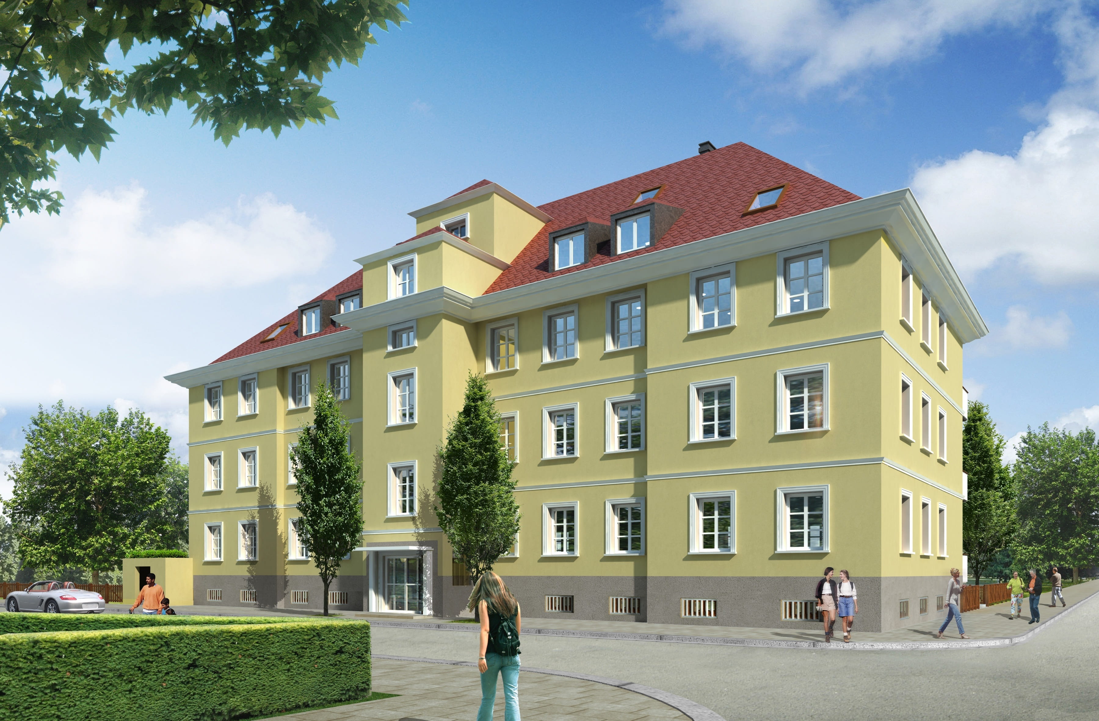 housing development, facade, visualization 3d, visualization, sky, mansion, outdoors, multi-family home, people, nature, built structure, modern, residential district, HD Wallpaper