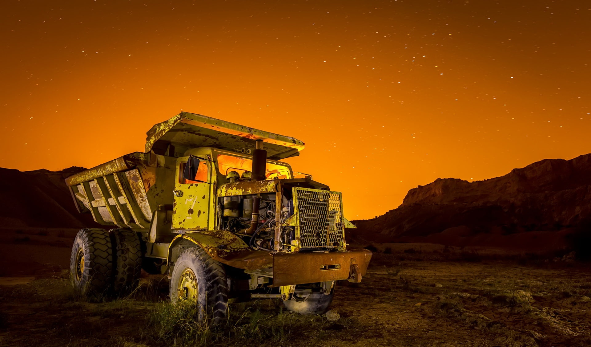 machine, 1080P, dump truck, night, HD Wallpaper