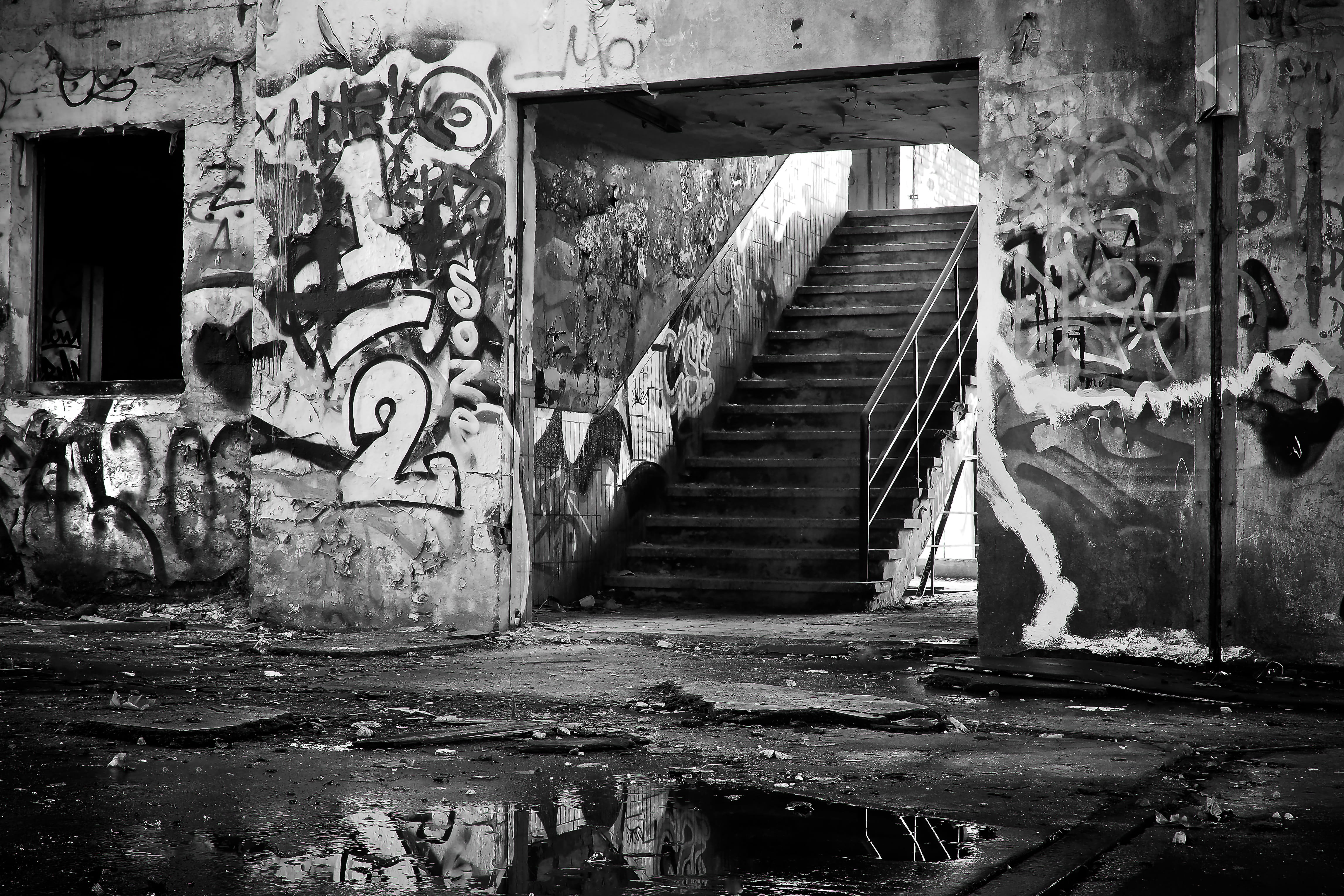 neglected, building, lapsed, goods station, factory building, stainless, no people, shipping charge hall, weathered, staircase, Lost, 4K, window, creativity, HD Wallpaper