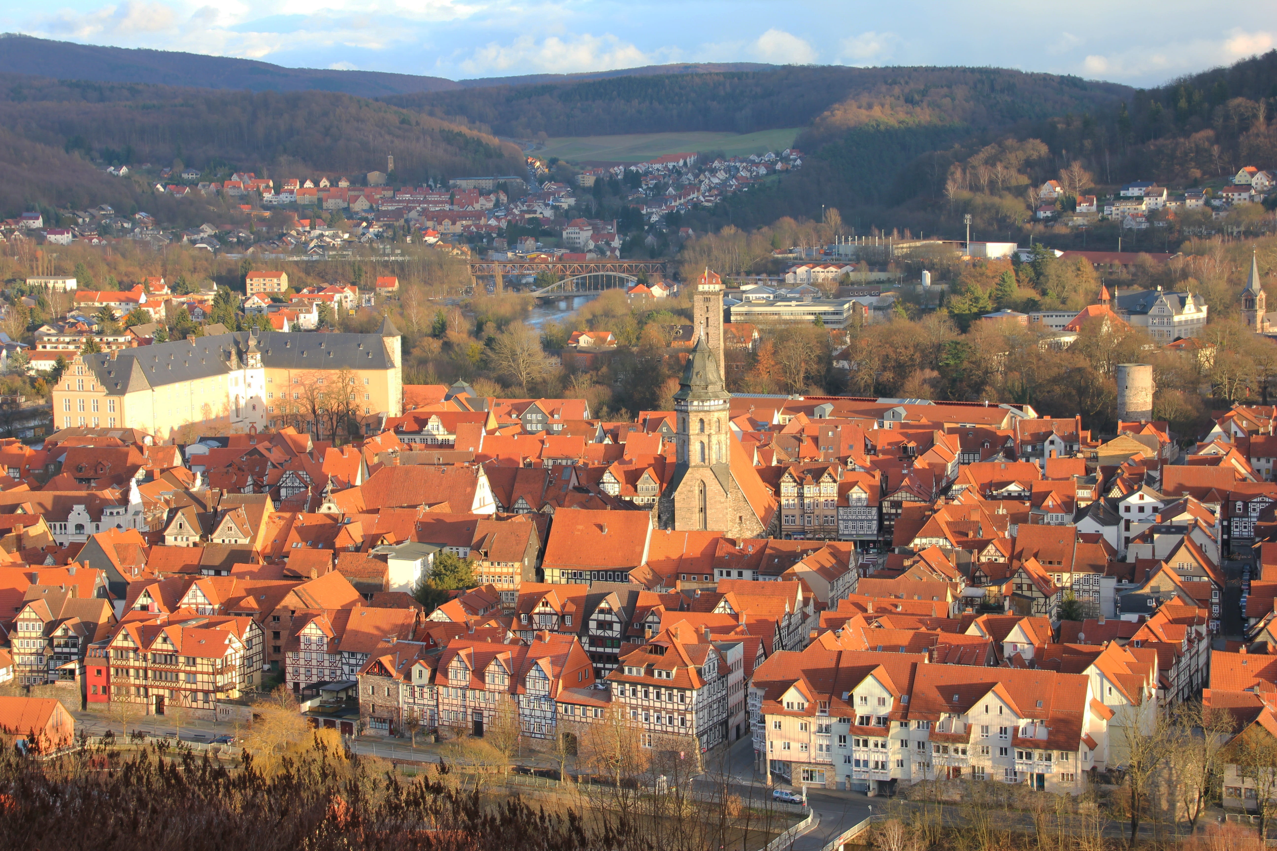 city view, truss, high angle view, nature, lower saxony, crowded, townscape, historic center, mountain, germany, cityscape, village church, outdoors, hann, HD Wallpaper