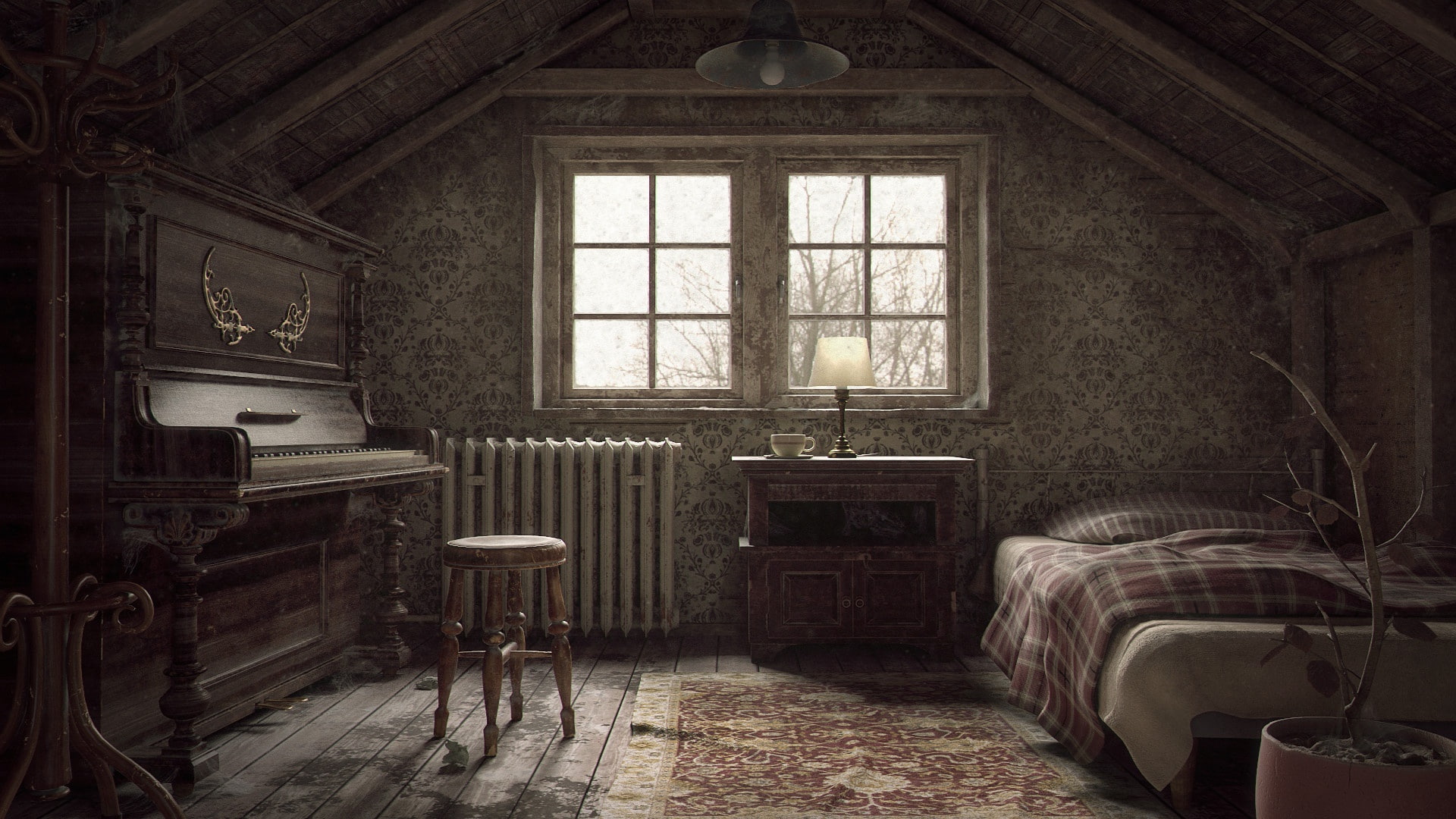 art, attic, An abandoned Attic, Vitaliy Koshevyy, 1080P, piano, HD Wallpaper