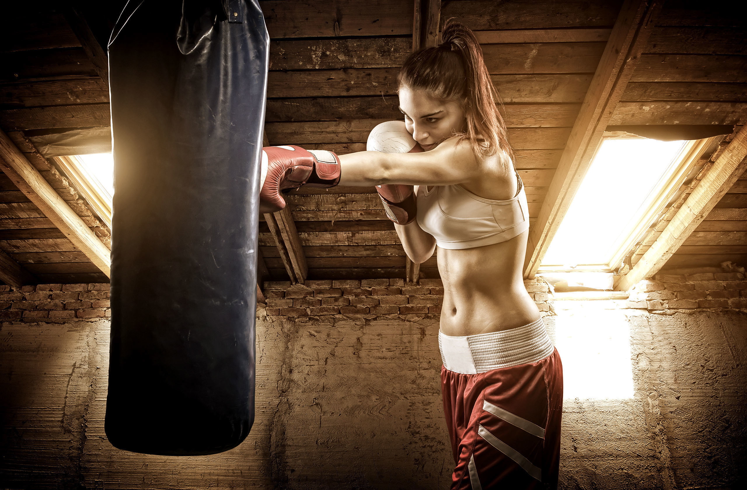 Woman, Boxing, Attic, Workout, 2K, HD Wallpaper