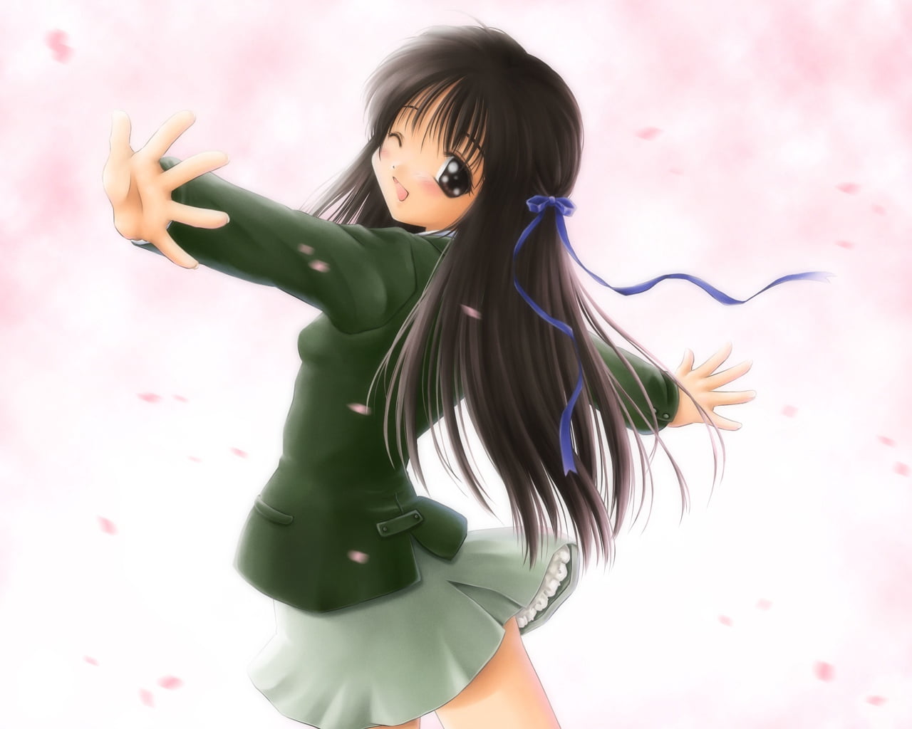 female, indoors, adult, fashion, beautiful woman, illustration, girl, anime, character, white background, lifestyles, black, skirt, petals, beauty, brunette, HD Wallpaper