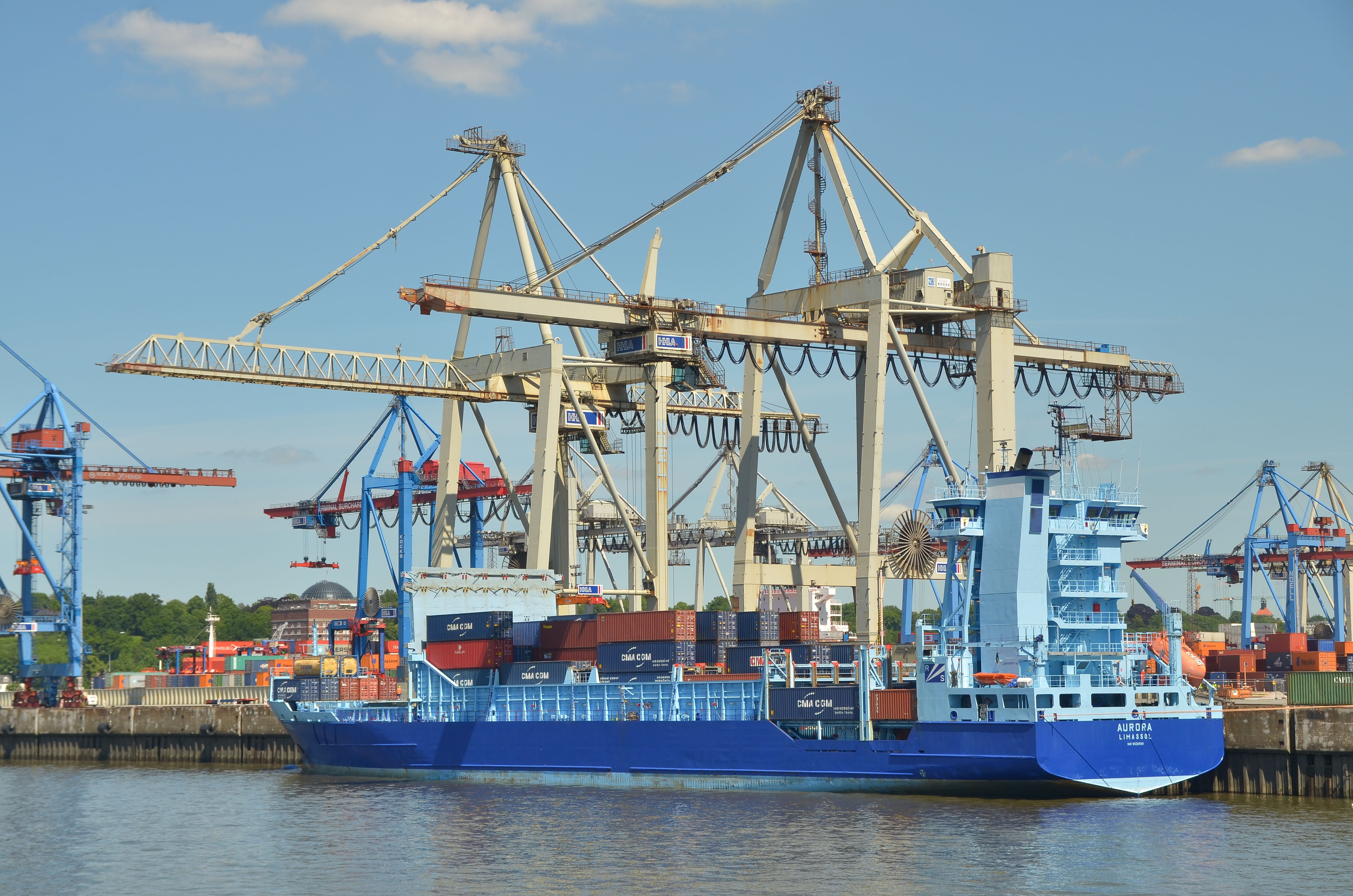 unloading, industrial equipment, nature, architecture, container, hanseatic city, commercial dock, boot, crane - construction machinery, freight transportation, HD Wallpaper