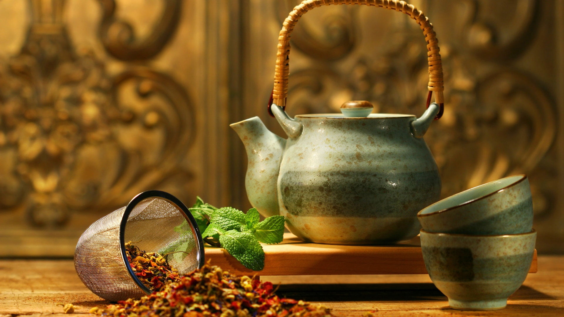 decoration, gray, backgrounds, wellbeing, grass, leaf, old-fashioned, brown, metal, indoors, tea - Hot Drink, container, food and drink, handle, sieve, HD Wallpaper