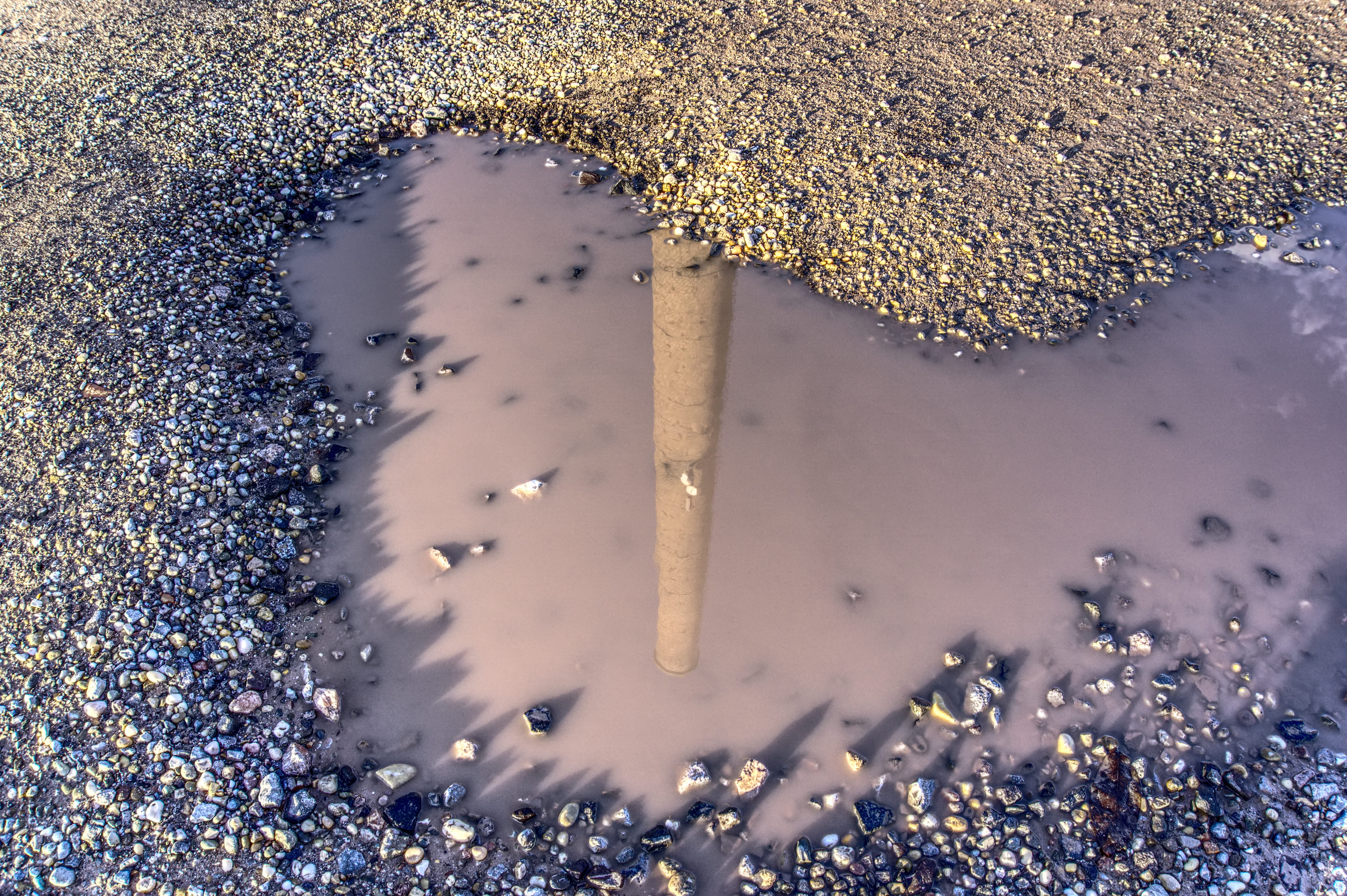 pebble, puddle, shiny, gravel, contrast, reflection, mirroring, tower, day, close-up, weather, wet, landscape, water, 5K, stone - object, abundance, solid, HD Wallpaper