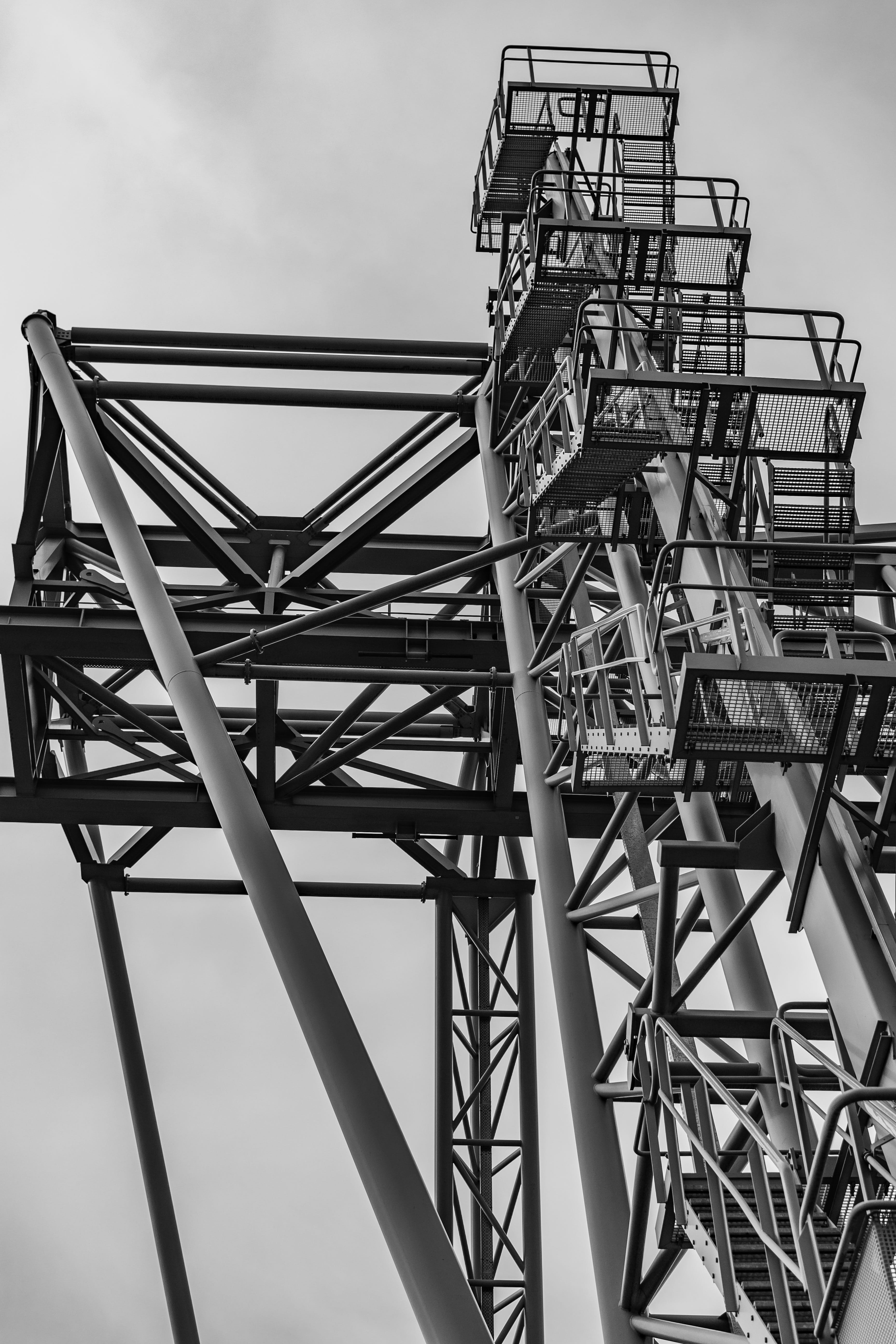 grid, nature, crane, day, trade, marketing hub, outdoors, fairground, rollercoaster, 5K, low angle view, enjoyment, sky, metal, arts culture and entertainment, Phone HD Wallpaper