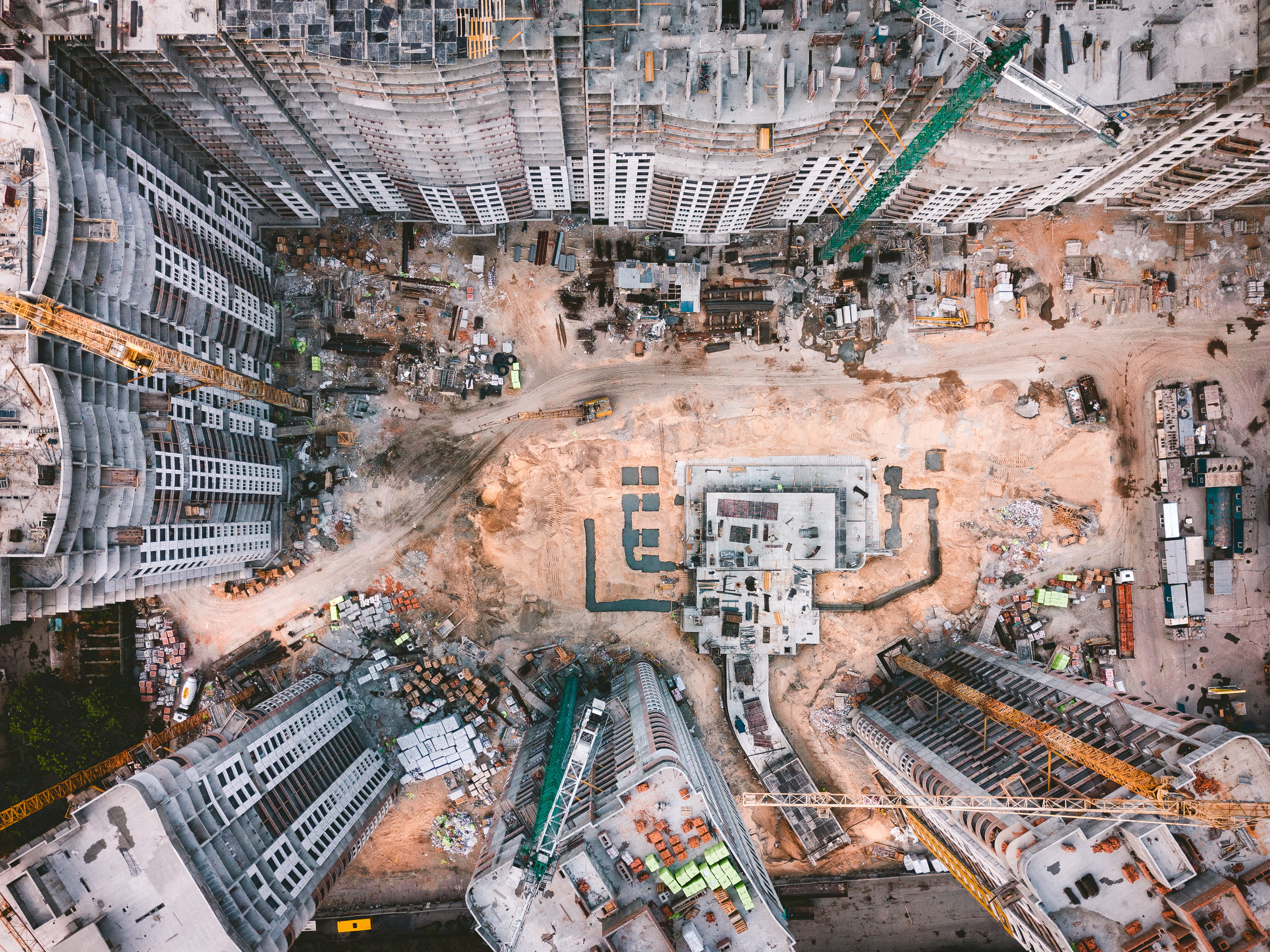modern, aerial View, beam, aerial, urban Skyline, built Structure, prefabricate, urban Scene, city, development, white, tower, building, famous Place, crane, HD Wallpaper