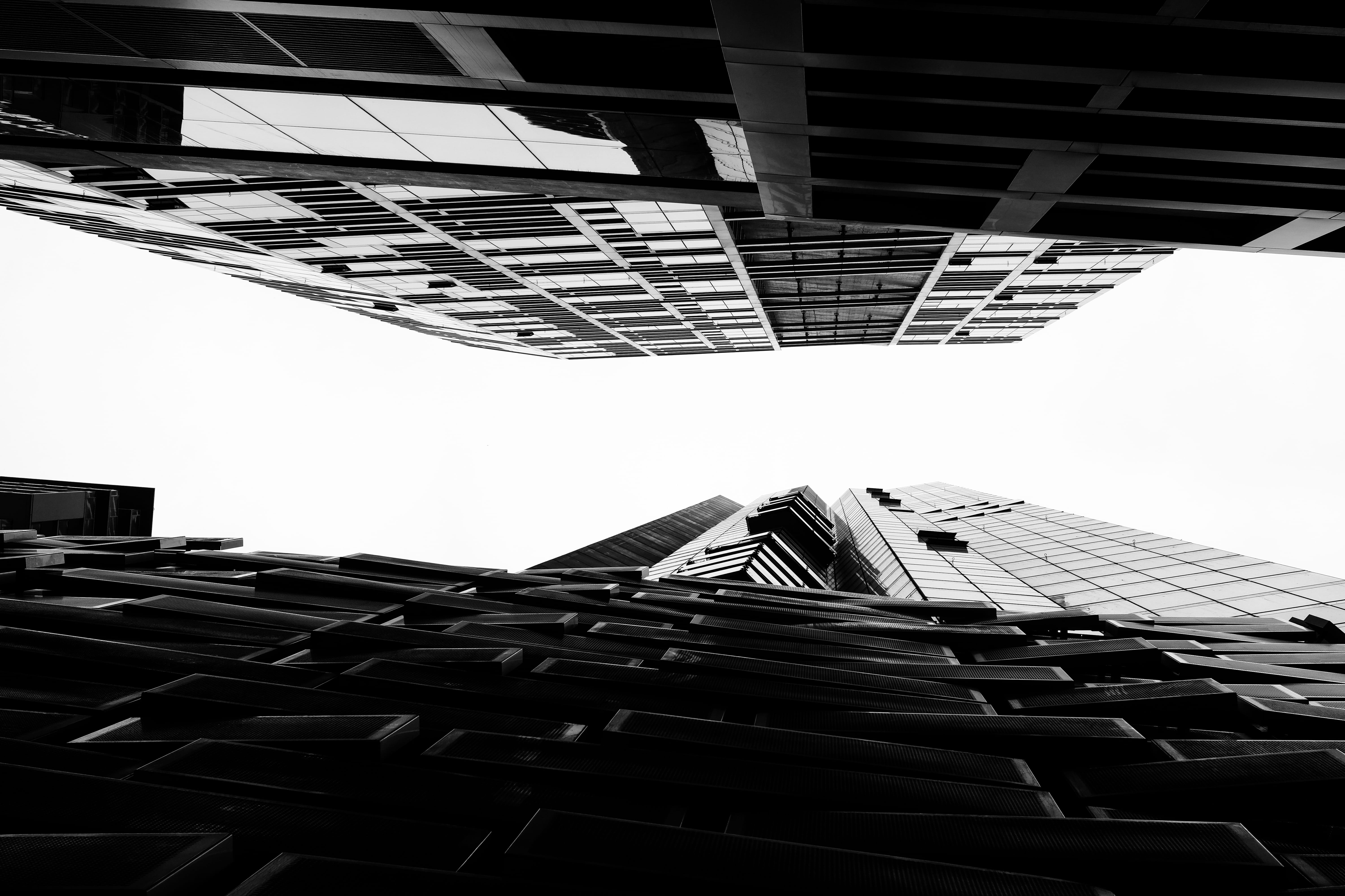 skyscraper, australia, low angle view, apartment, office, building, nature, building exterior, blackandwhite, business, directly below, outdoors, roof beam, HD Wallpaper