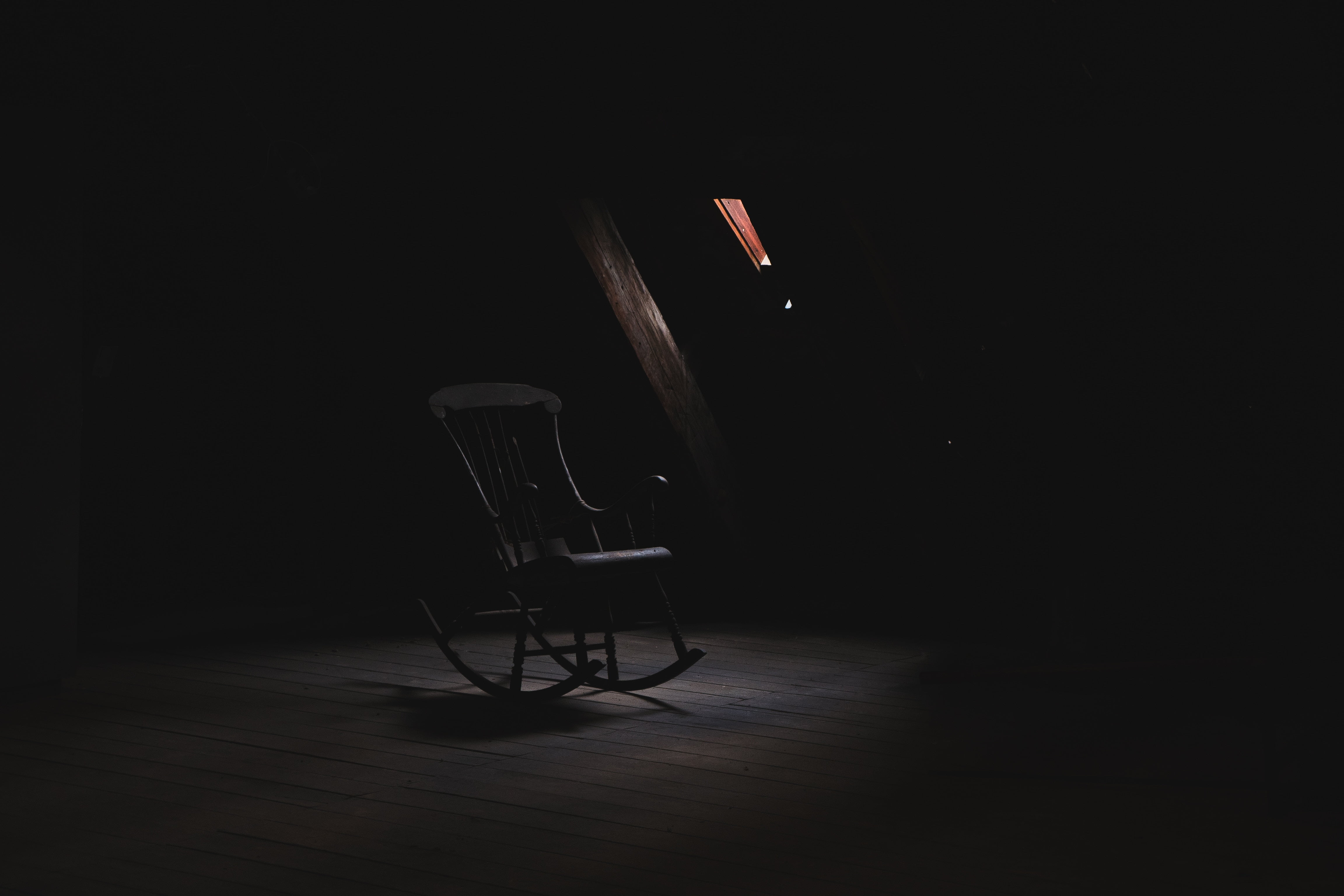 copy space, no people, black background, loft, stage, wood - material, studio shot, 4K, rocking chair, absence, music, illuminated, seat, technology, indoors, HD Wallpaper