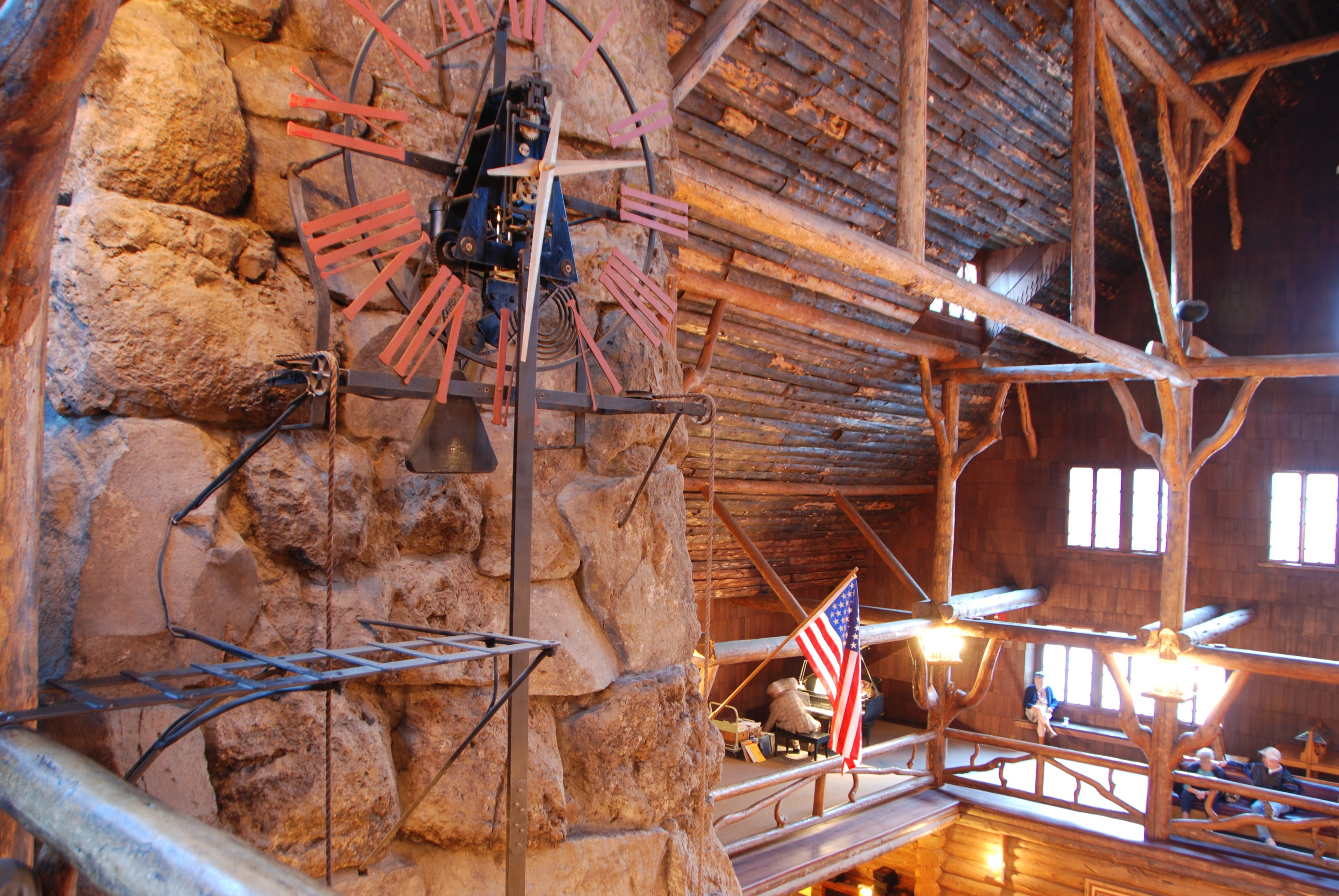 ceiling, day, wall - building feature, close-up, yellowstone national park, lighting equipment, hotel, structure, window, ladder, rustic lodge, fireplace, HD Wallpaper
