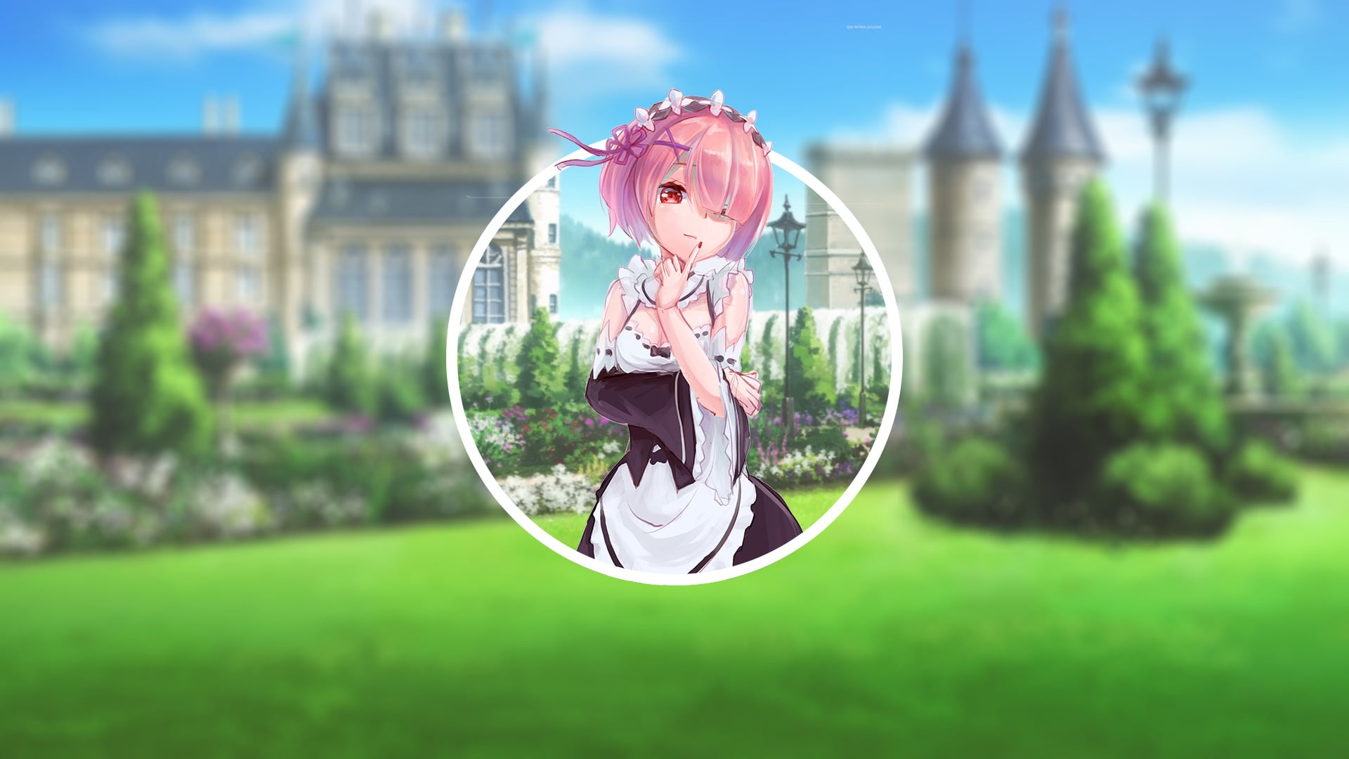 pink hair, day, architecture, standing, childhood, fan art, city, tree, picture-in-picture, nature, anime girls, digital composite, green color, Re:Zero Kara Hajimeru Isekai Seikatsu, HD Wallpaper