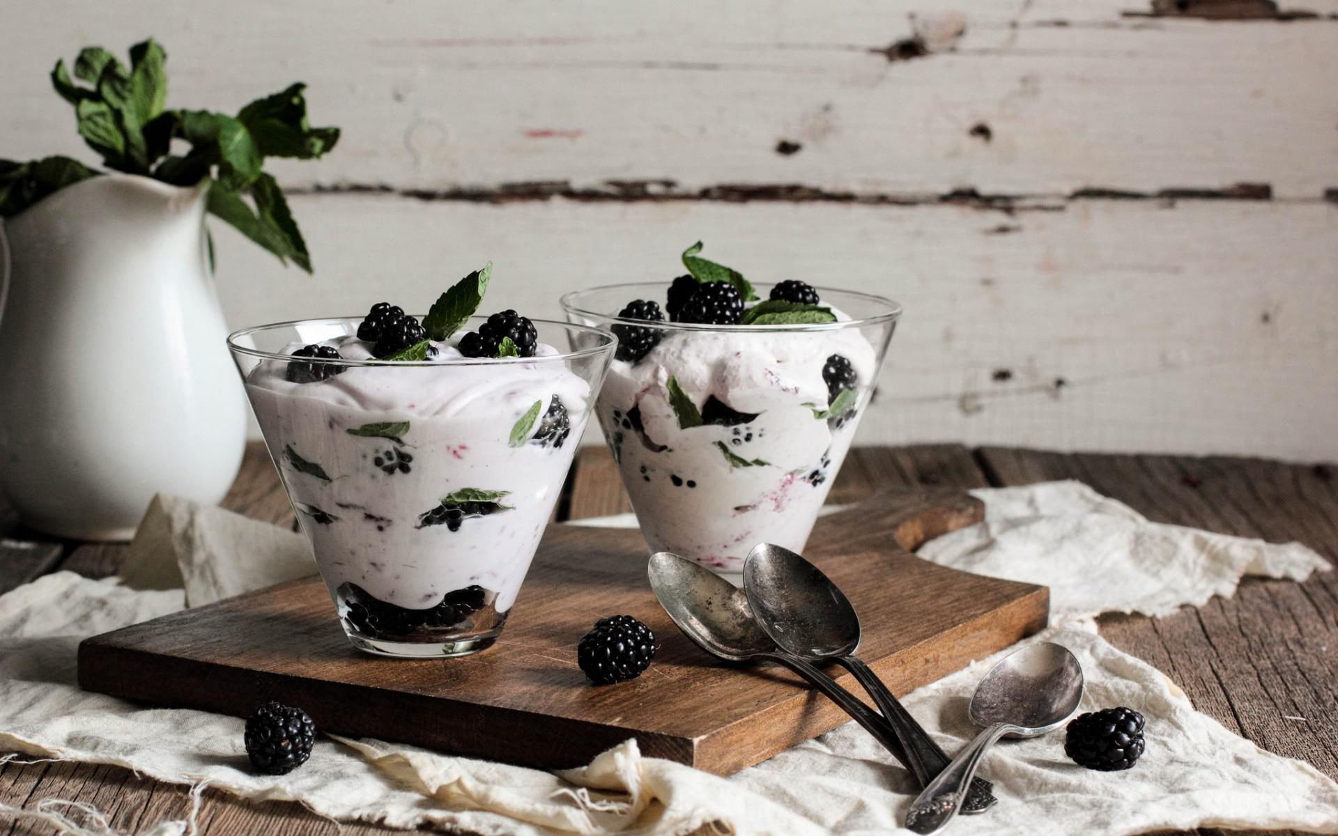 ice cream, ice, blackberry, dessert, cream, 1080P, cake, HD Wallpaper