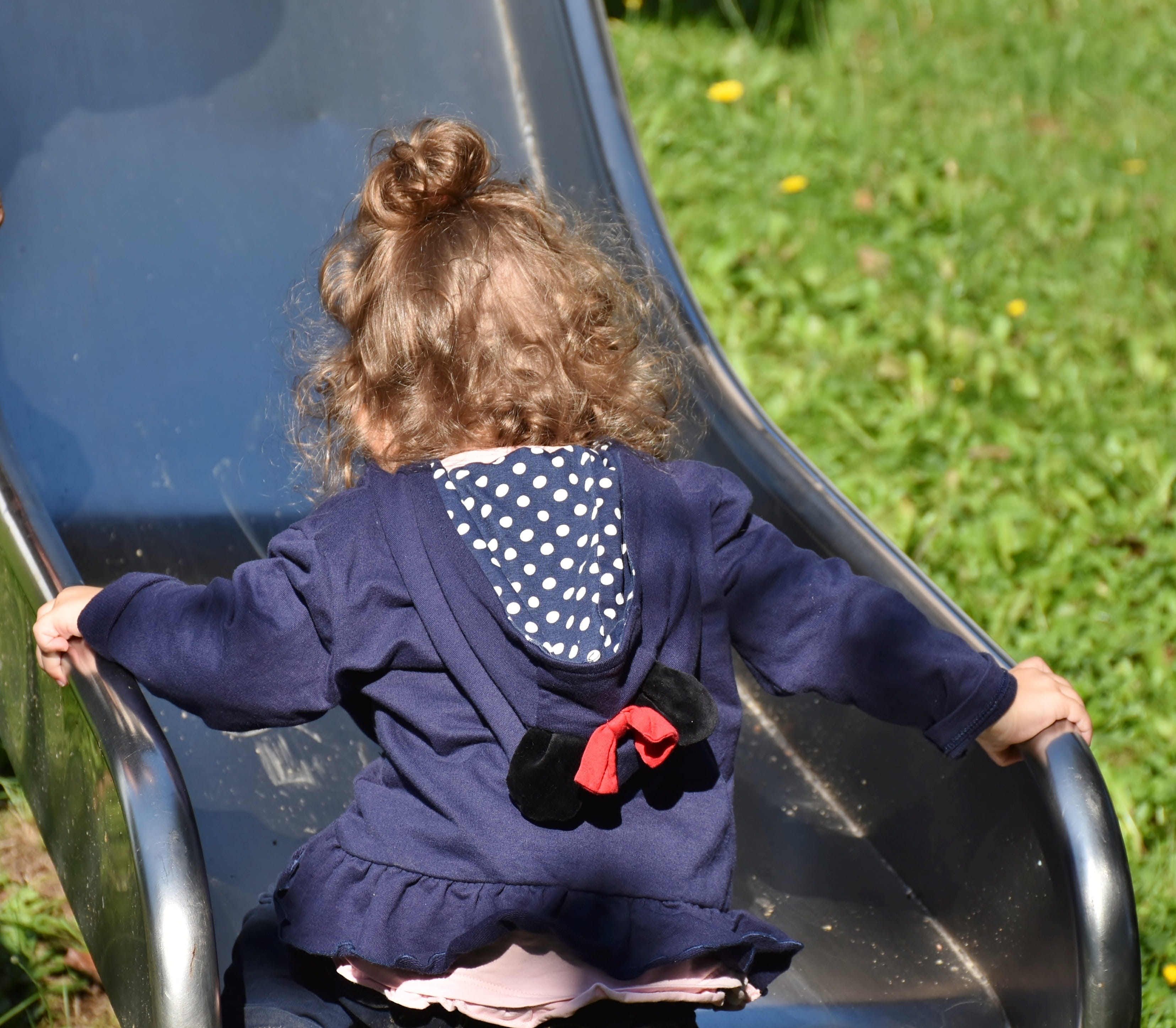 laugh, playground, rear view, real people, lifestyles, lure, happy, child, one person, women, casual clothing, transportation, sitting, play, girl, mode of transportation, HD Wallpaper
