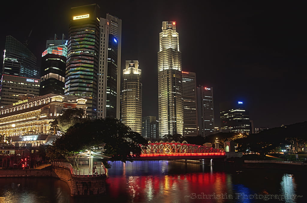 famous Place, near, cityscape, bridge, buildings, high, water, 480P, asia, Fullerton  Singapore, body, photography, cityscapes, nocturnal, body of water, HD Wallpaper