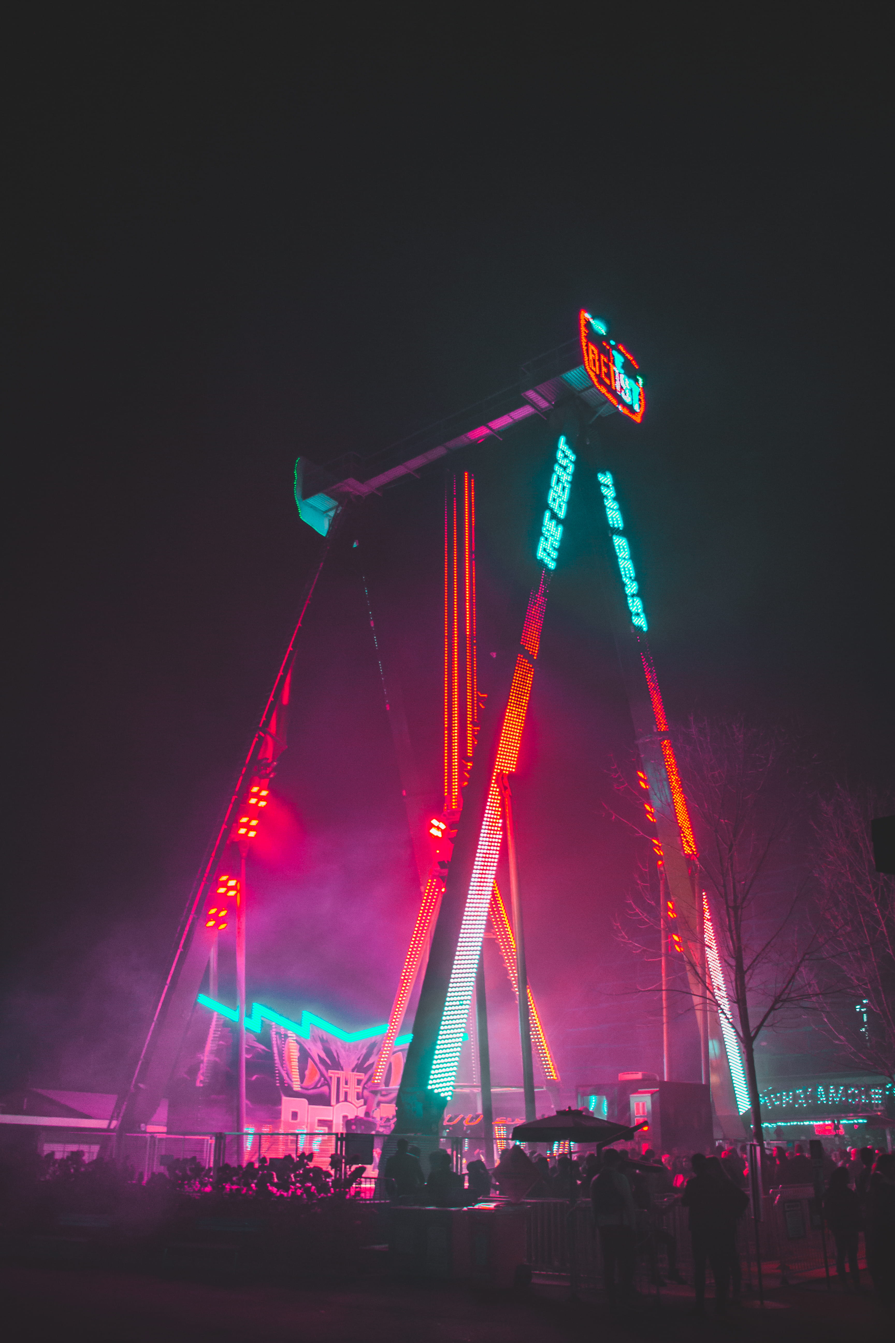 people, lighting equipment, neon, park, architecture, themed, multi colored, town, laser, amusement park, illuminated, travel, led, urban, festival, 5K, Phone HD Wallpaper