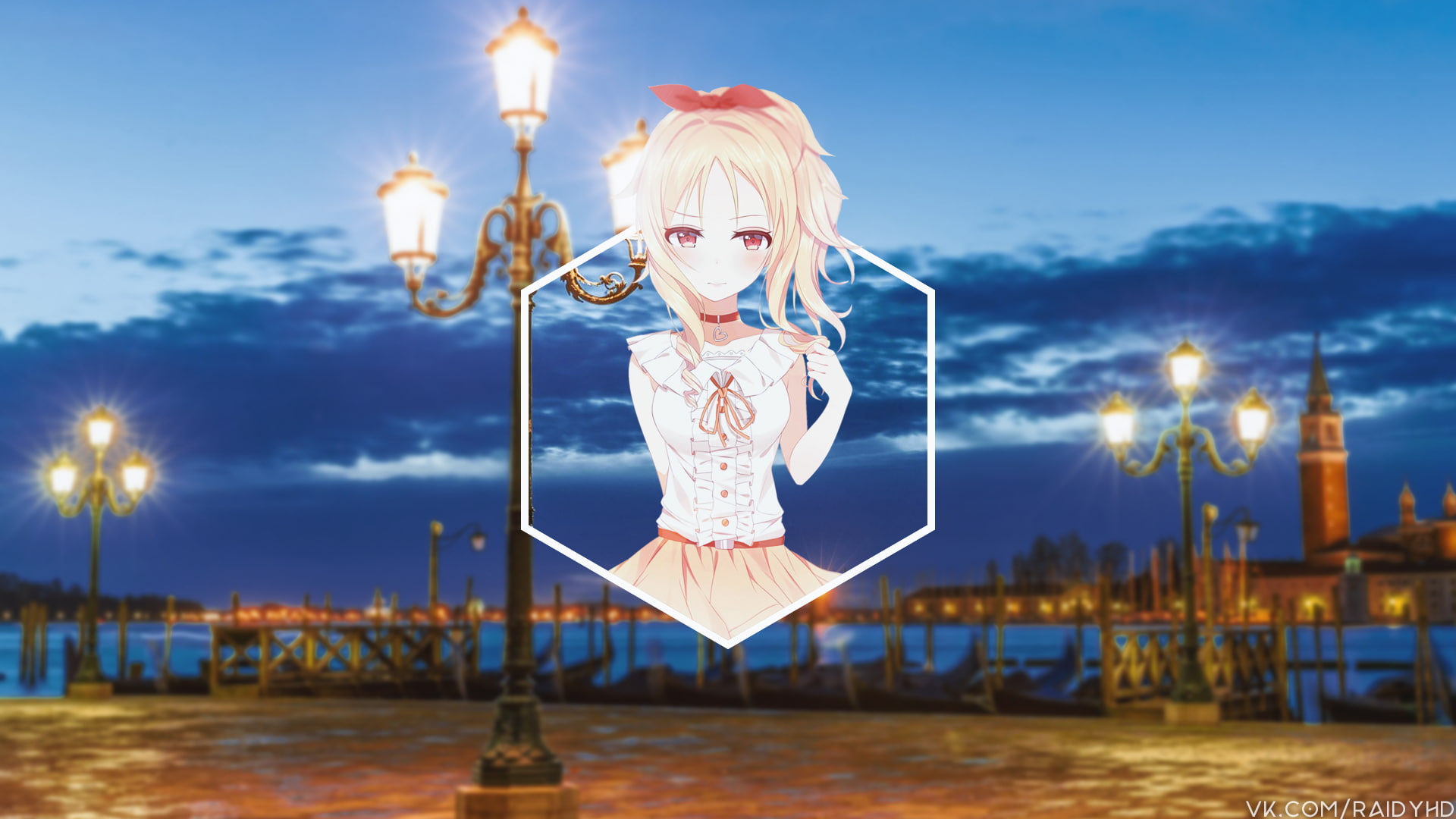 human representation, blue, cloud - sky, illuminated, art and craft, anime, blond hair, representation, creativity, lighting equipment, nature, street light, HD Wallpaper
