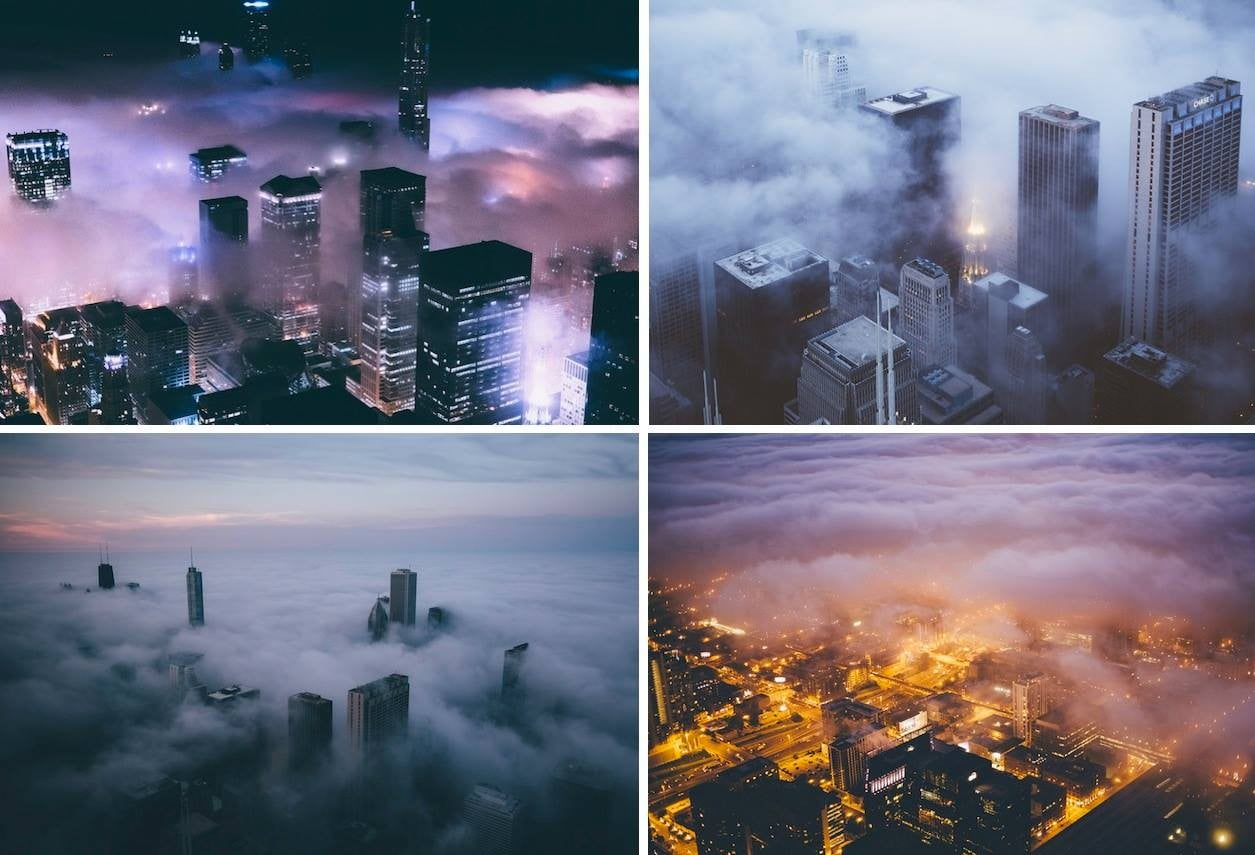 lighter, skyscraper, 480P, cloud - sky, high, built structure, building exterior, smoke, night, city, urban skyline, photo, building, evening, collage, HD Wallpaper