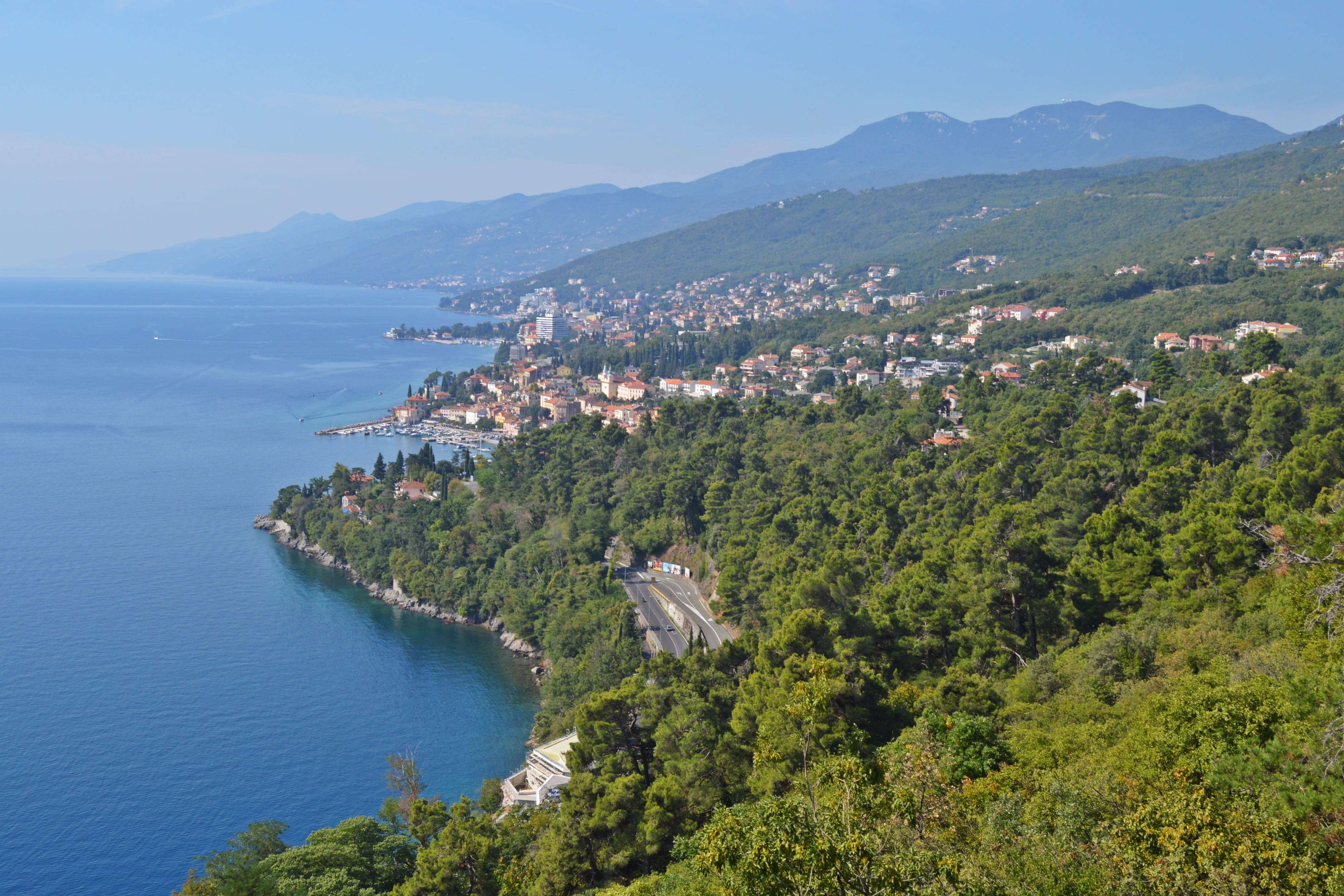 mountain, beach, tranquility, wave, green, high angle view, rocky, adriatic sea, cityscape, nature, plant, wood, Water, blue, mountains, building, scenics - nature, HD Wallpaper