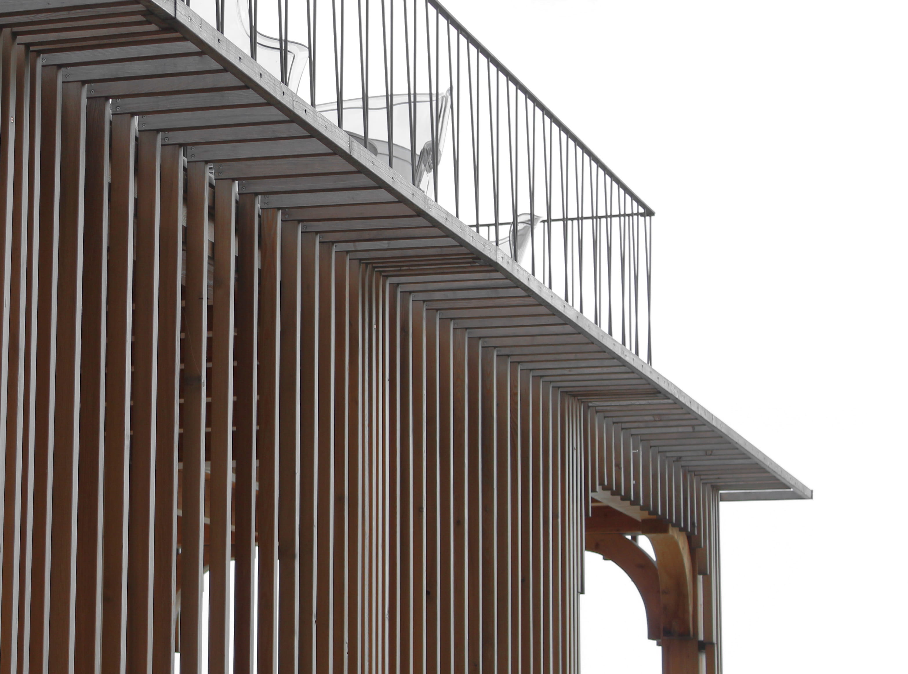 metal, architecture, croatia, design, modern, sky, staircase, wood, wall - building feature, clear sky, railing, low angle view, 2K, building exterior, HD Wallpaper