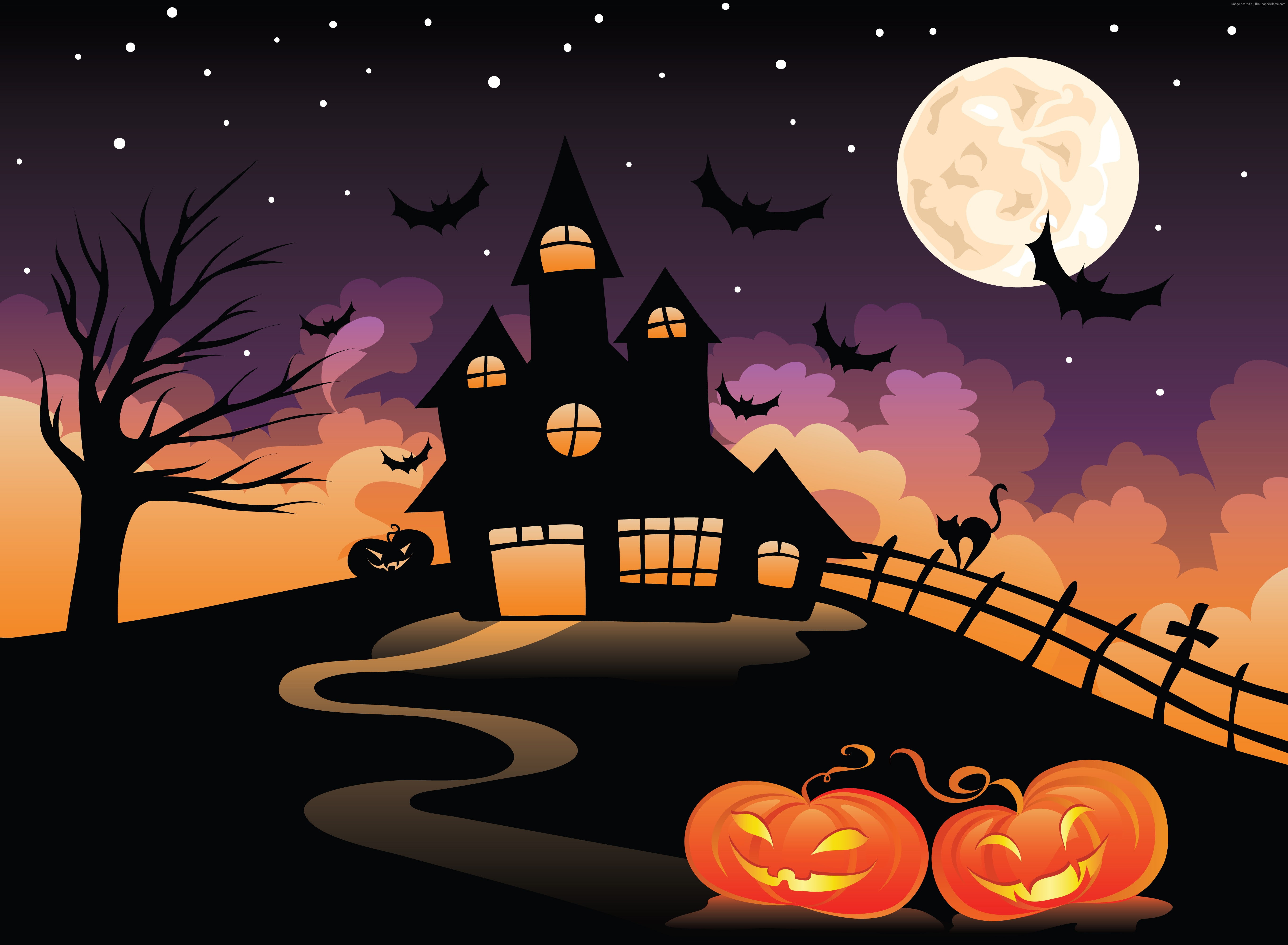 outdoors, nature, animal, plant, hill, All Saints Eve, sky, full moon, night, tree, creativity, bats, art and craft, cloud - sky, star - space, animal themes, HD Wallpaper