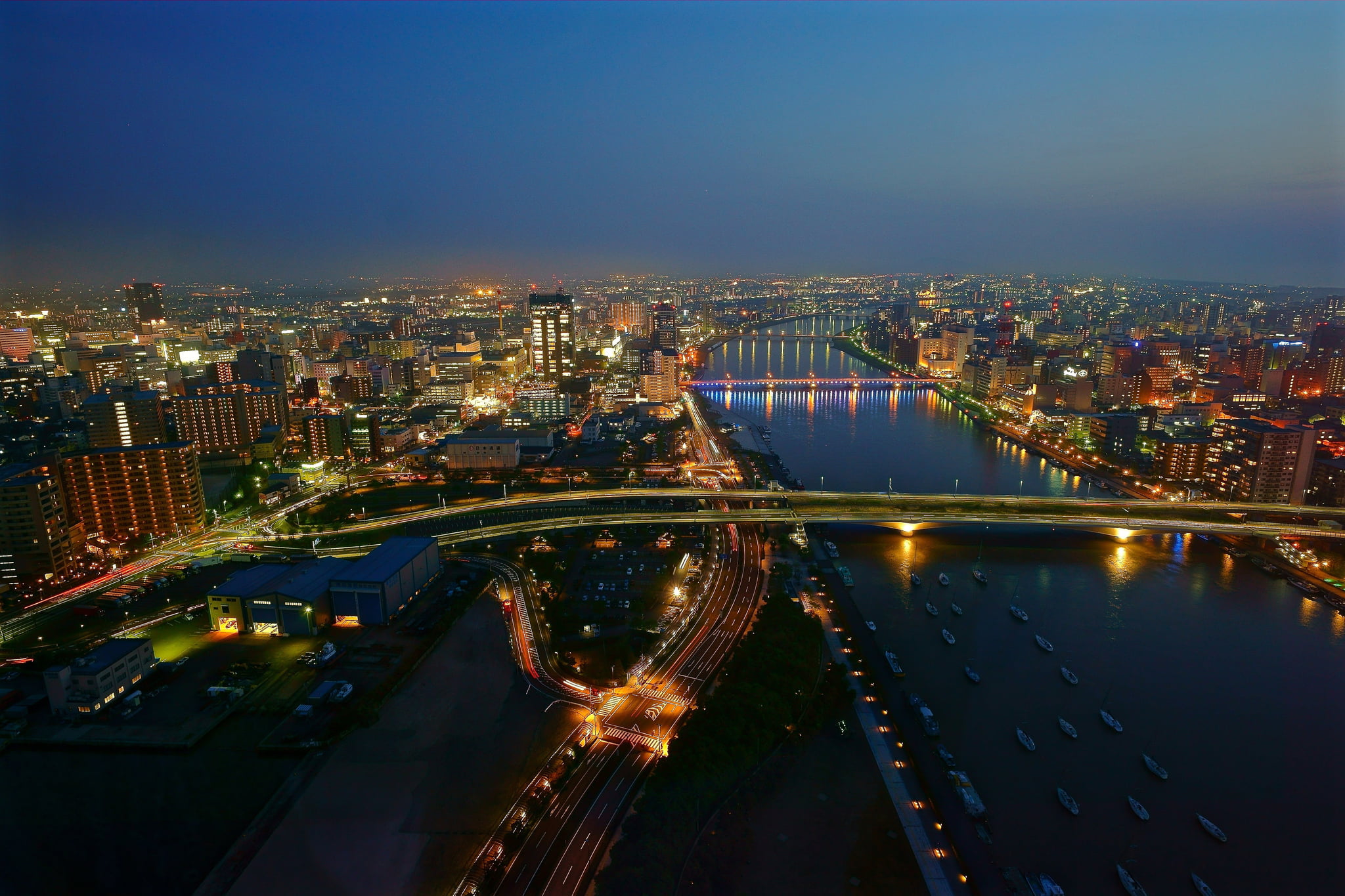 Niigata, Japan, 1080P, river, night, HD Wallpaper