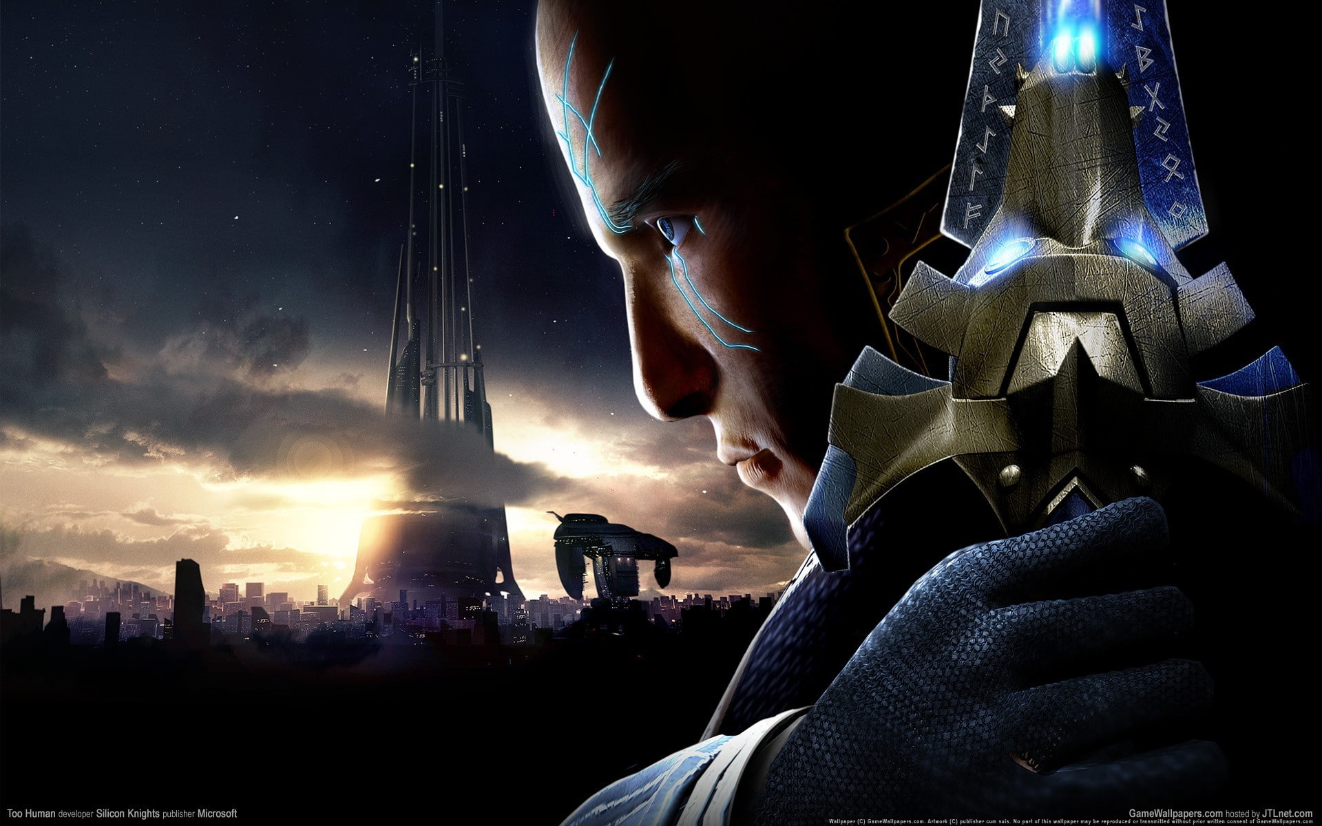 watermarked, blades, futuristic, 1080P, Too Human, HD Wallpaper