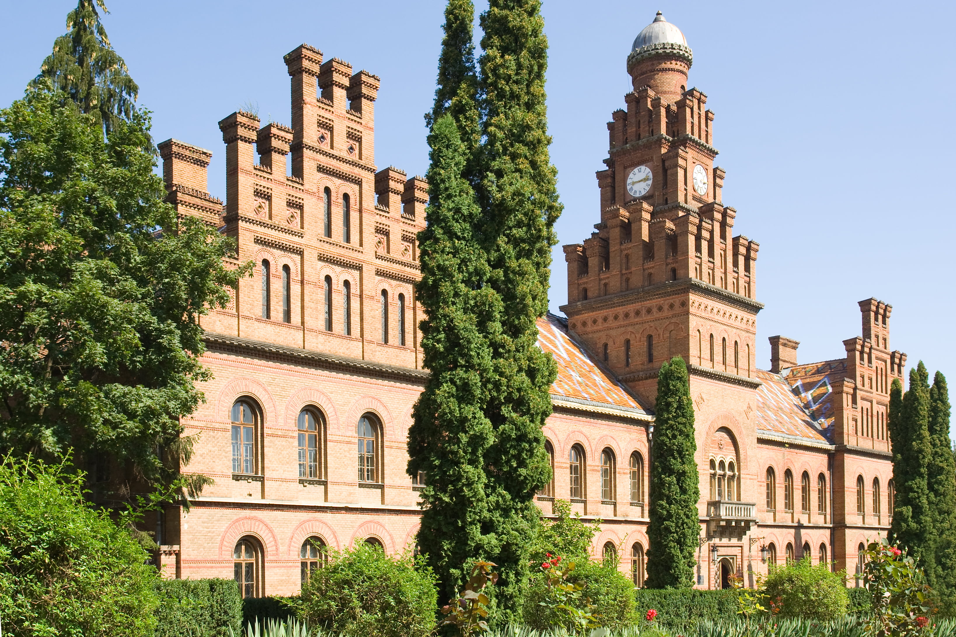 building exterior, growth, plants, clocktowers, the past, Chernivtsi University, old building, no people, plant, sky, Ukraine, building, travel destinations, HD Wallpaper