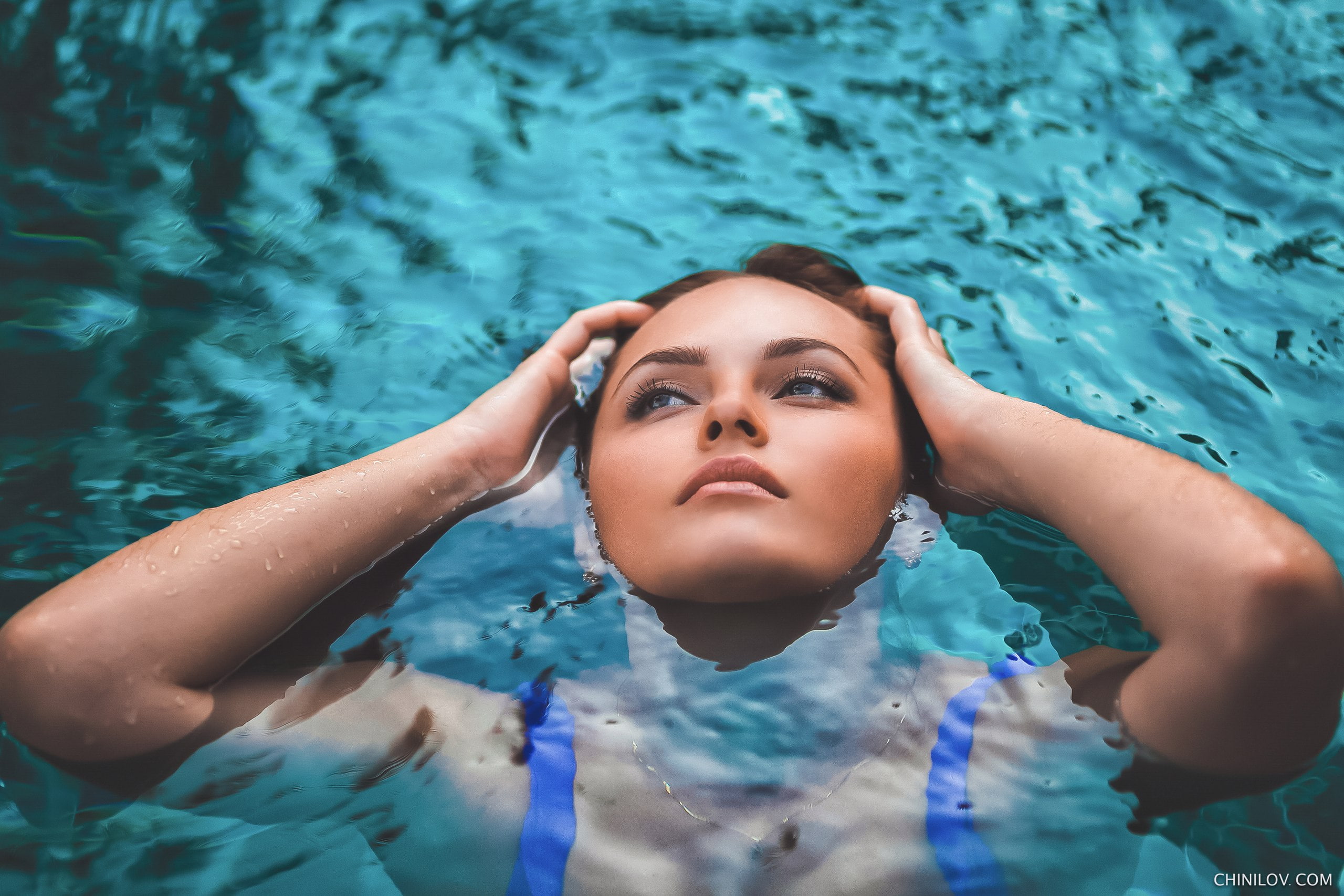 face, wet body, model, 2K, water, women, Ivan Chinilov, HD Wallpaper