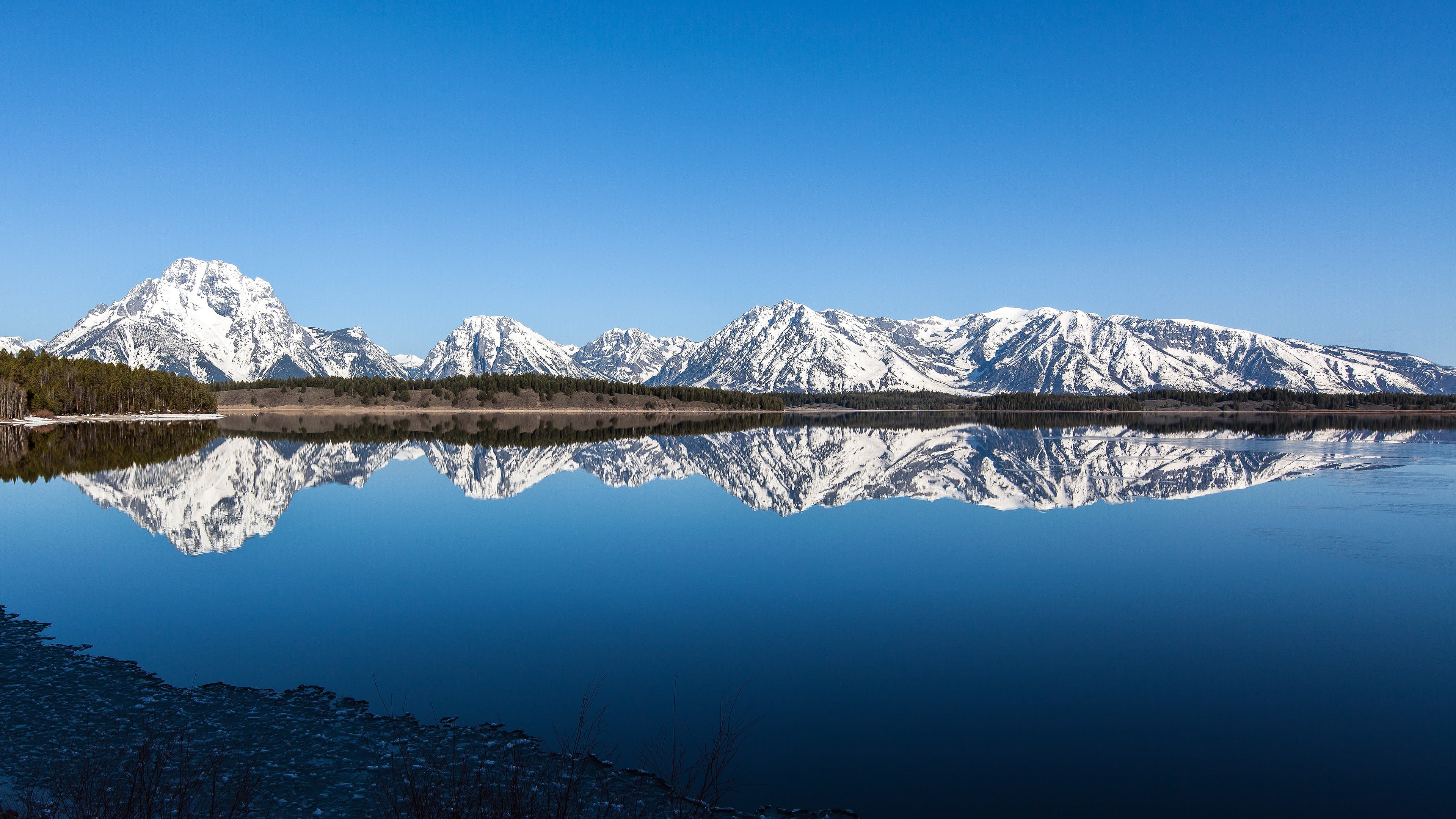 mountain Range, travel, snow, scenics, lake, mountain, forest, canada, purity, cold temperature, mountain Peak, ice, alps, reflection, tree, nature, sky, HD Wallpaper