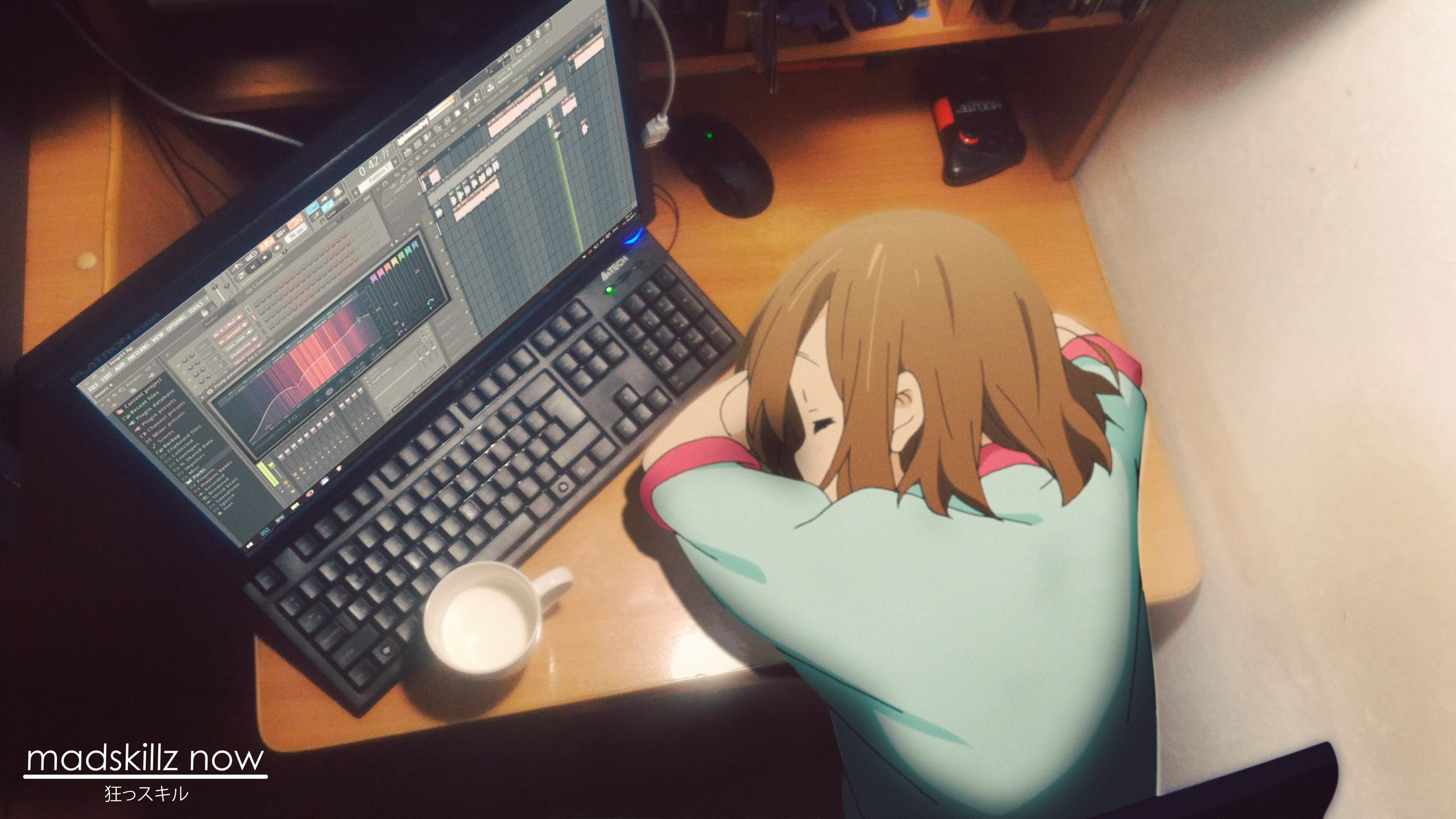 K-ON!, 2K, anime girls, Hirasawa Yui, sleeping, watermarked, HD Wallpaper