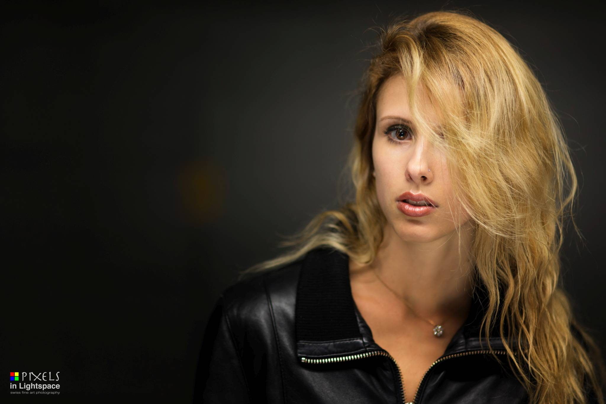women, front view, model, human face, young adult, adult, blonde, blond hair, 1080P, long hair, hair in face, headshot, leather jackets, contemplation, HD Wallpaper